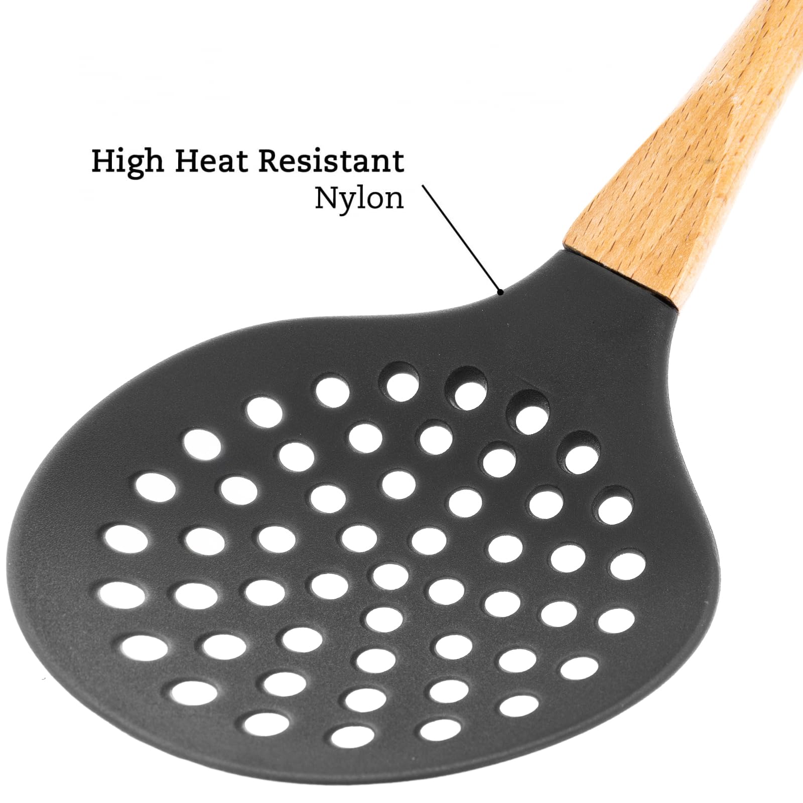 3pc Grey Nylon Cooking Spoons Kitchen Utensils Set with Wooden Handle High Heat Resistance