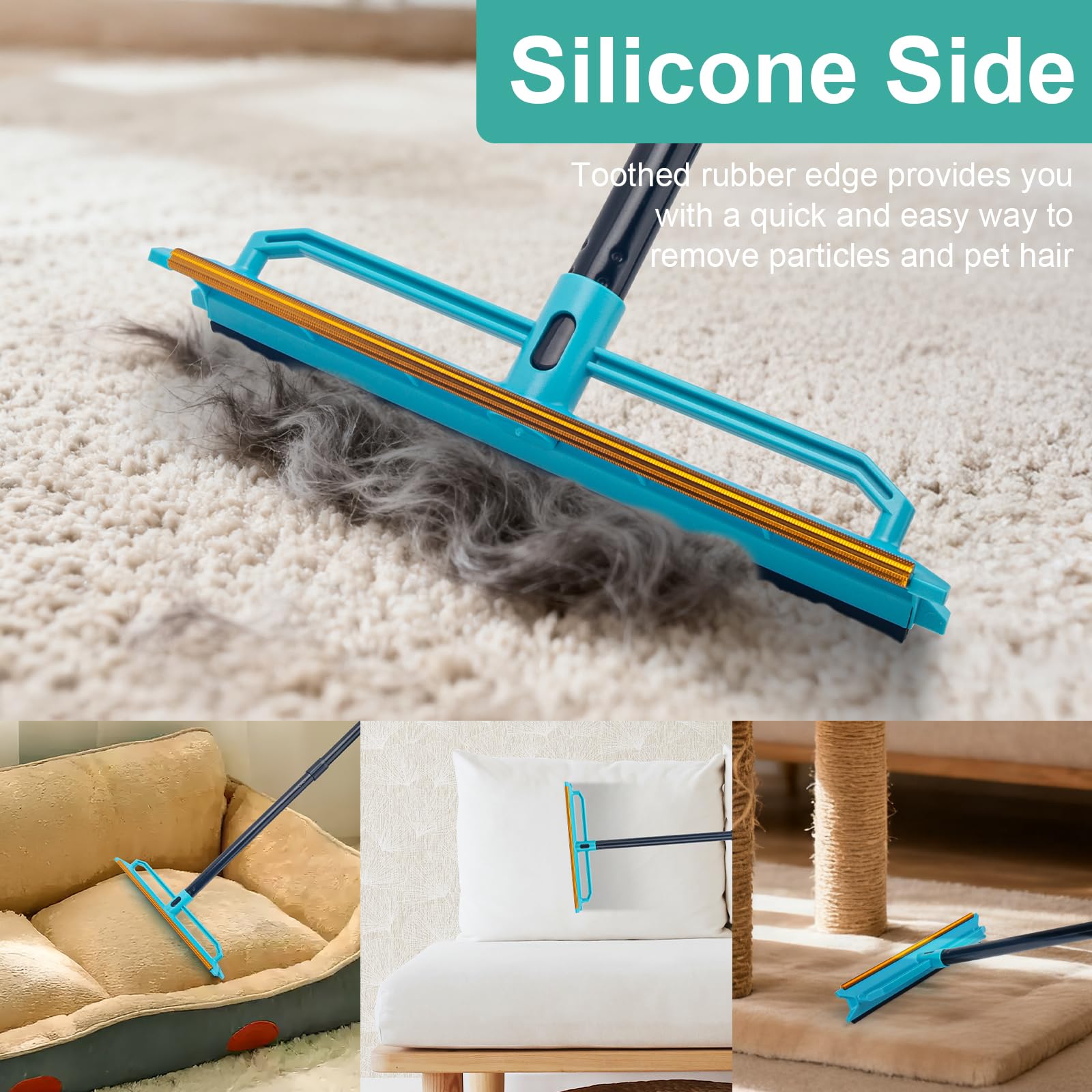 Carpet Rake Pet Hair Removal Tool with 56" Long Handle