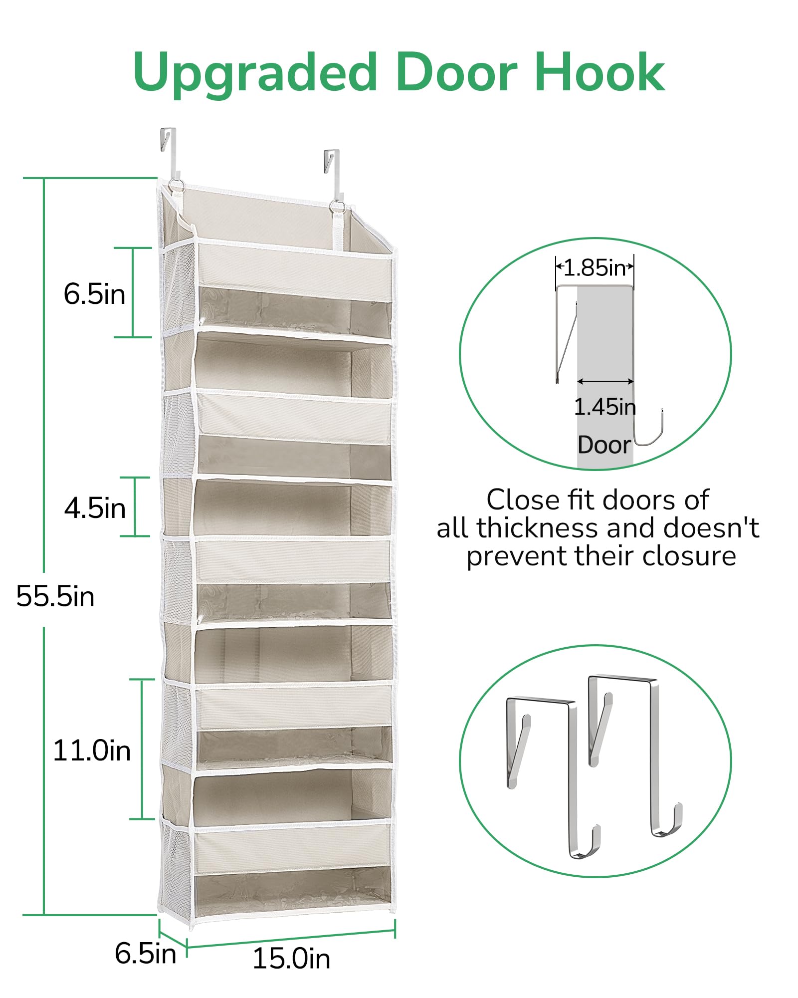 1 Pack Over Door Organizer with 5 Large Pockets 10 Mesh Side Pockets