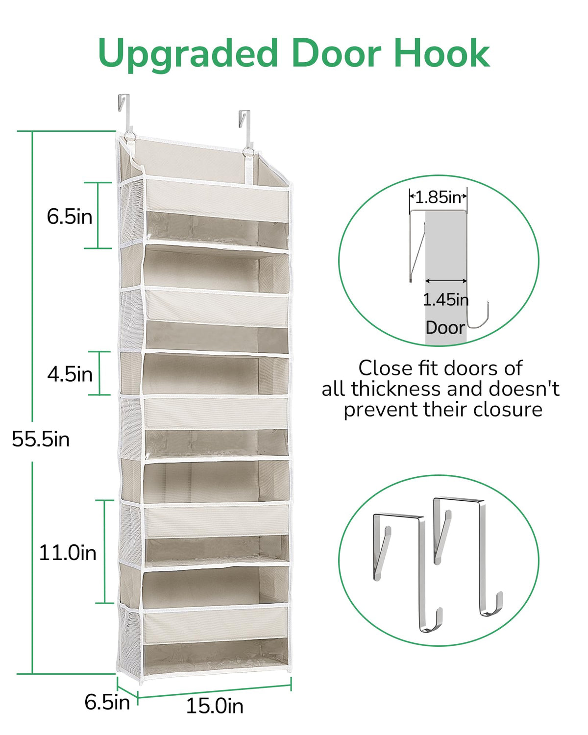 1 Pack Over Door Organizer with 5 Large Pockets 10 Mesh Side Pockets