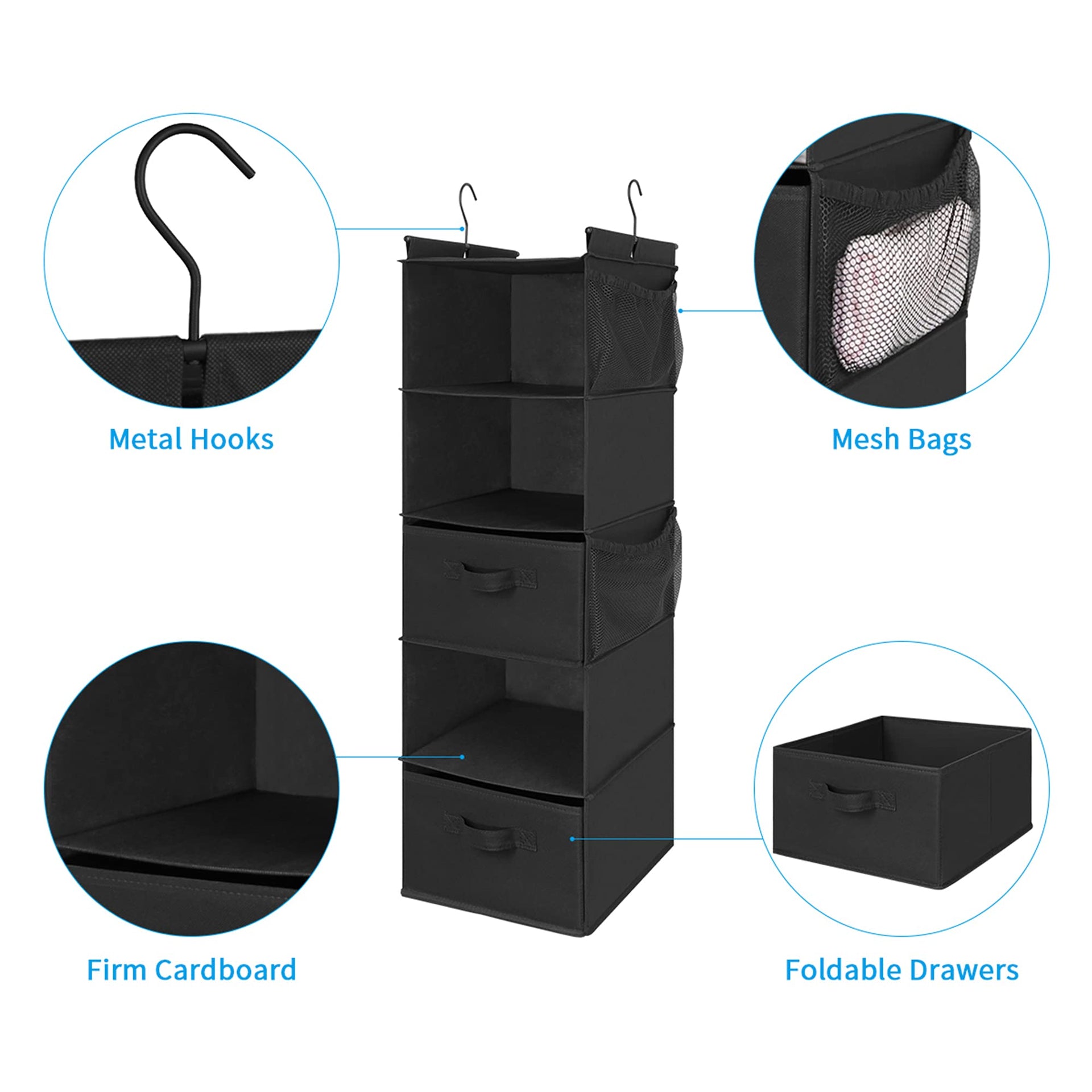 5 Shelf Hanging Closet Organizer with 2 Drawers (5 Count)