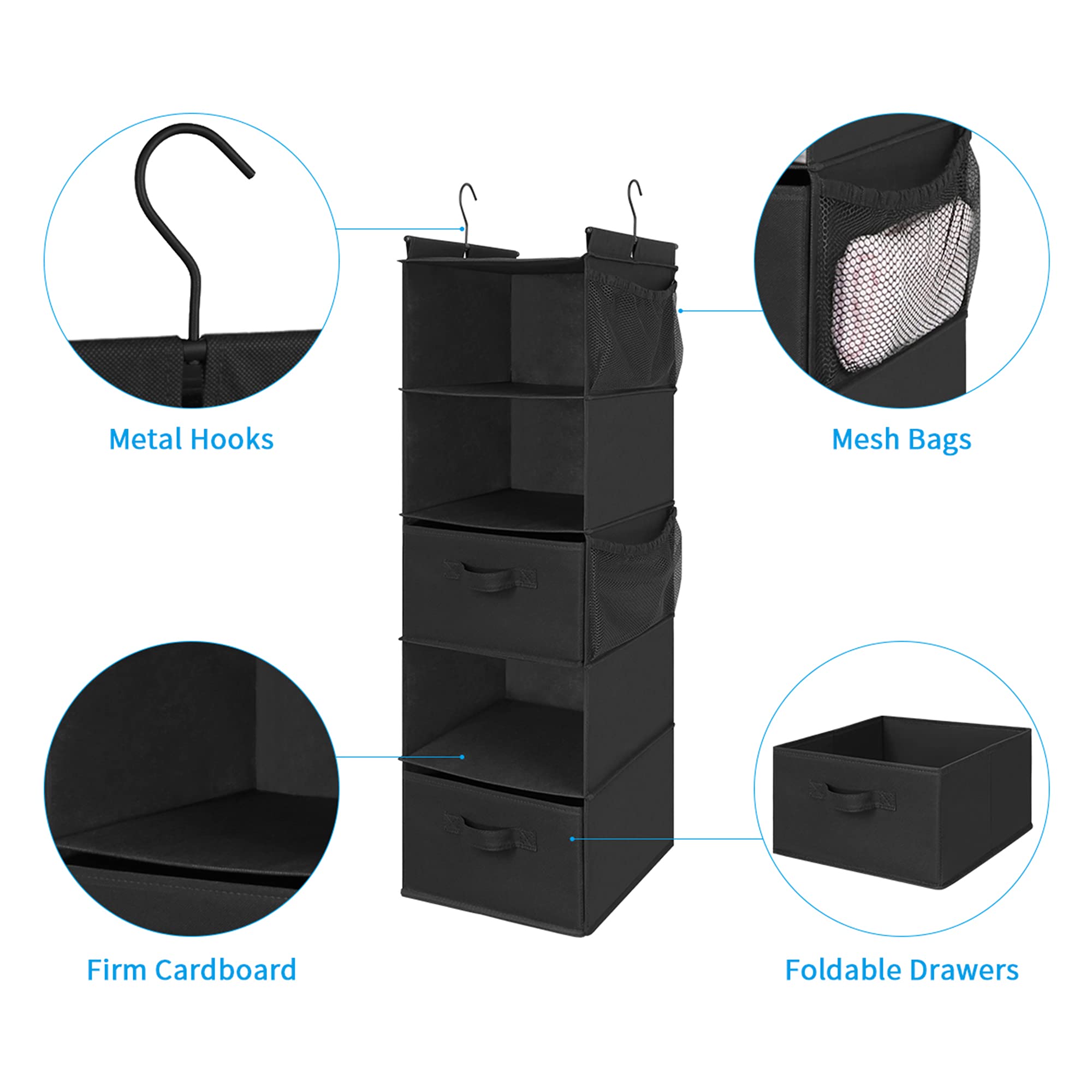 5 Shelf Hanging Closet Organizer with 2 Drawers (5 Count)