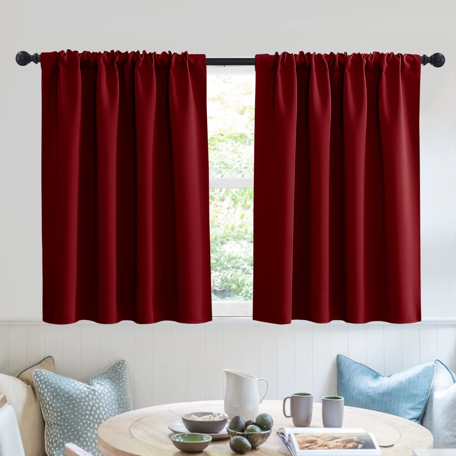 Short Blackout Curtains for Small Window Kitchen Bathroom Cafe RV (2 Count)