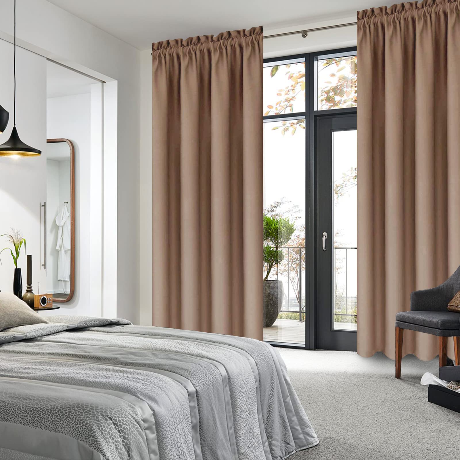 Blackout Curtains for Bedroom Living Room 42 x 84 Inch Long Khaki (2 Count)