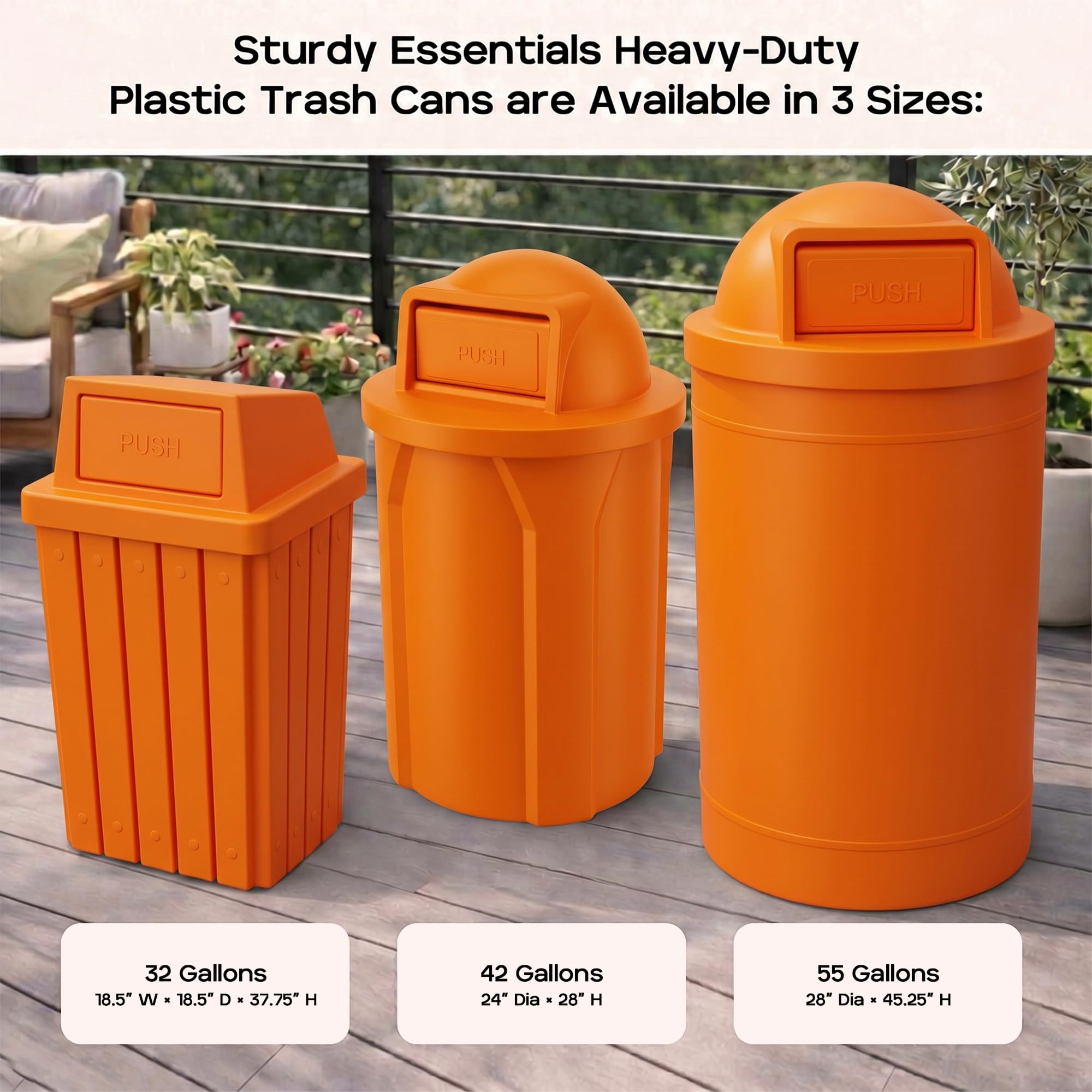 Campus Collection 42 Gallon Plastic Commercial Garbage Can with Push Lid