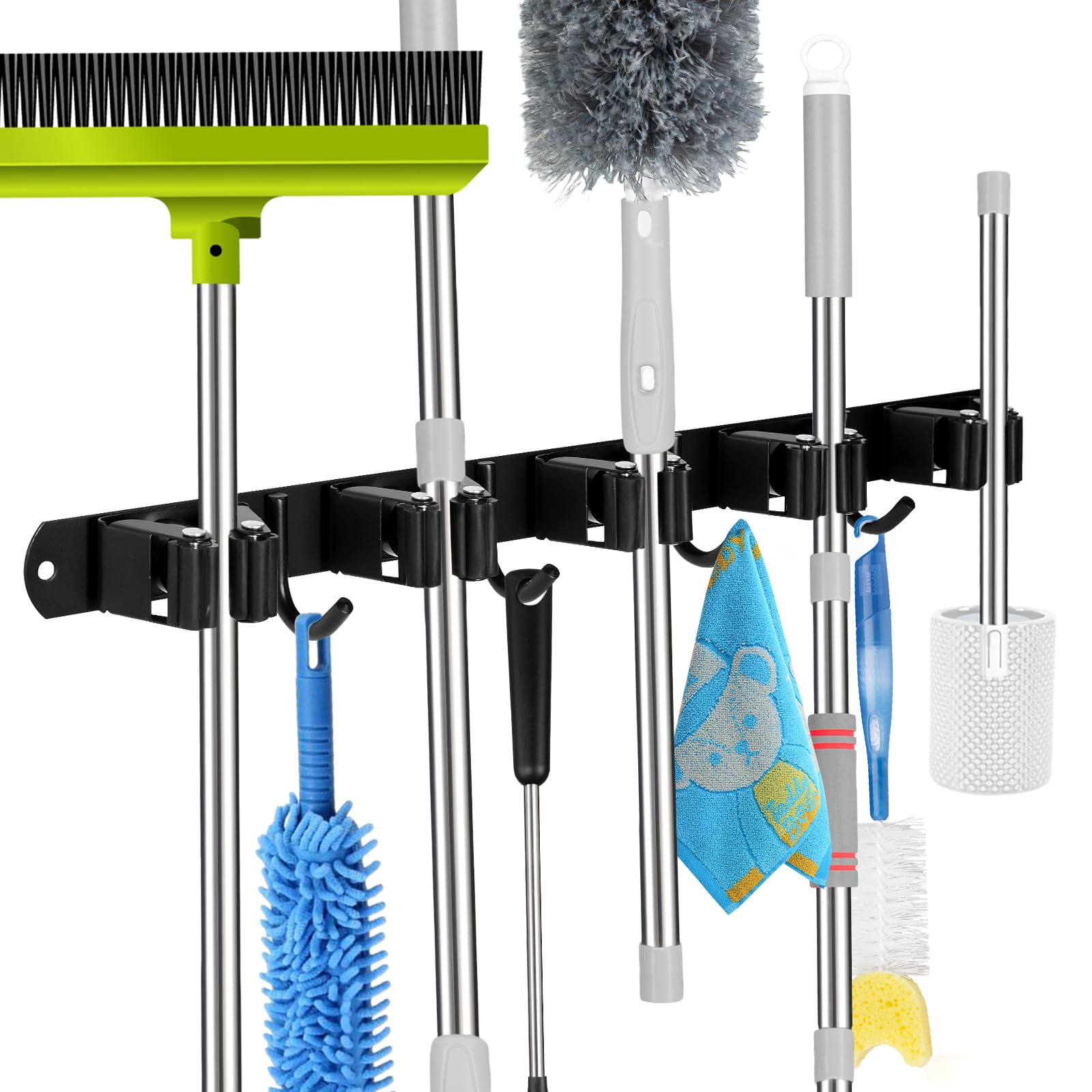 5 Racks and 4 Hooks Mop and Broom Holder Wall Mount