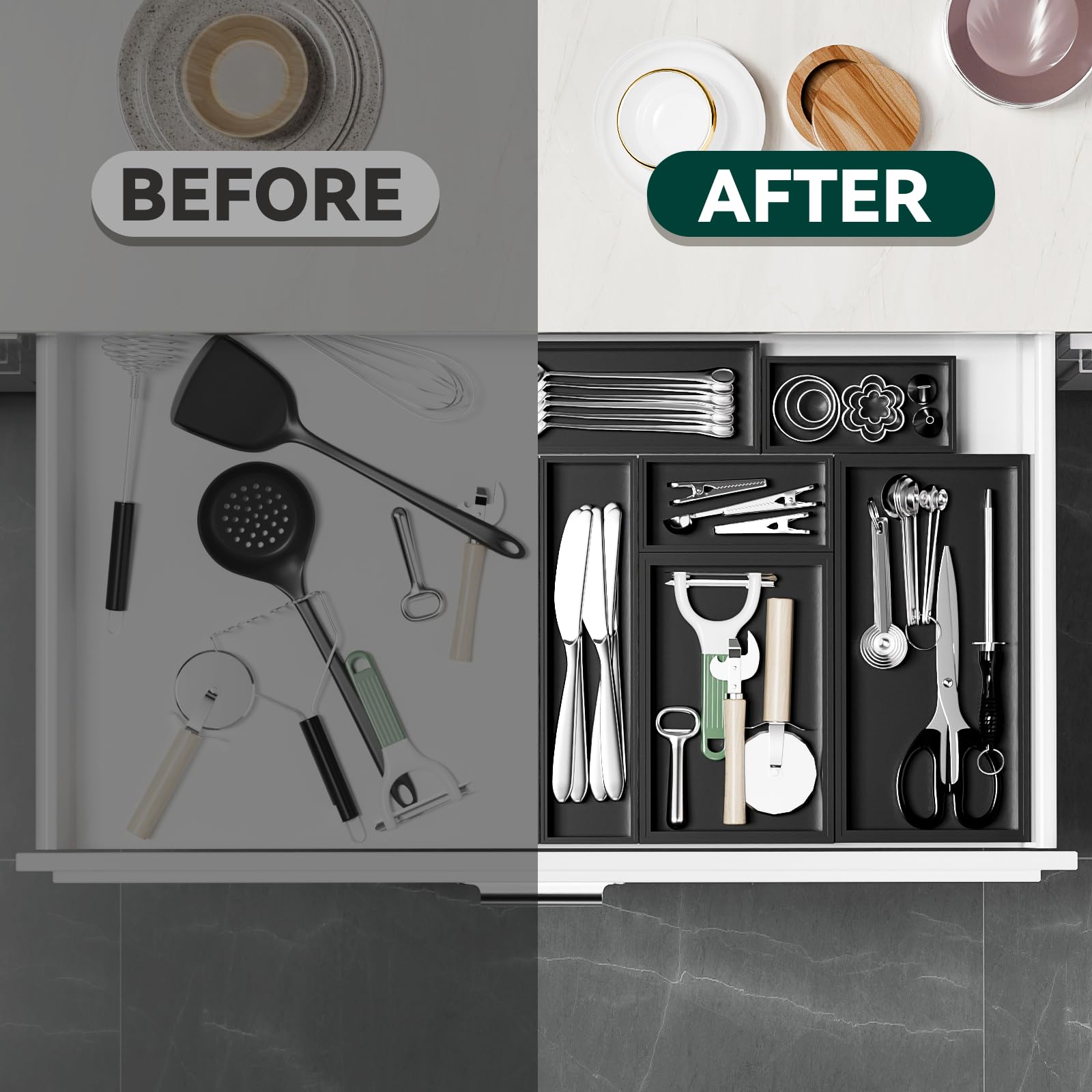 Bamboo Drawer Organizer for Kitchen Utensils (2 Count)