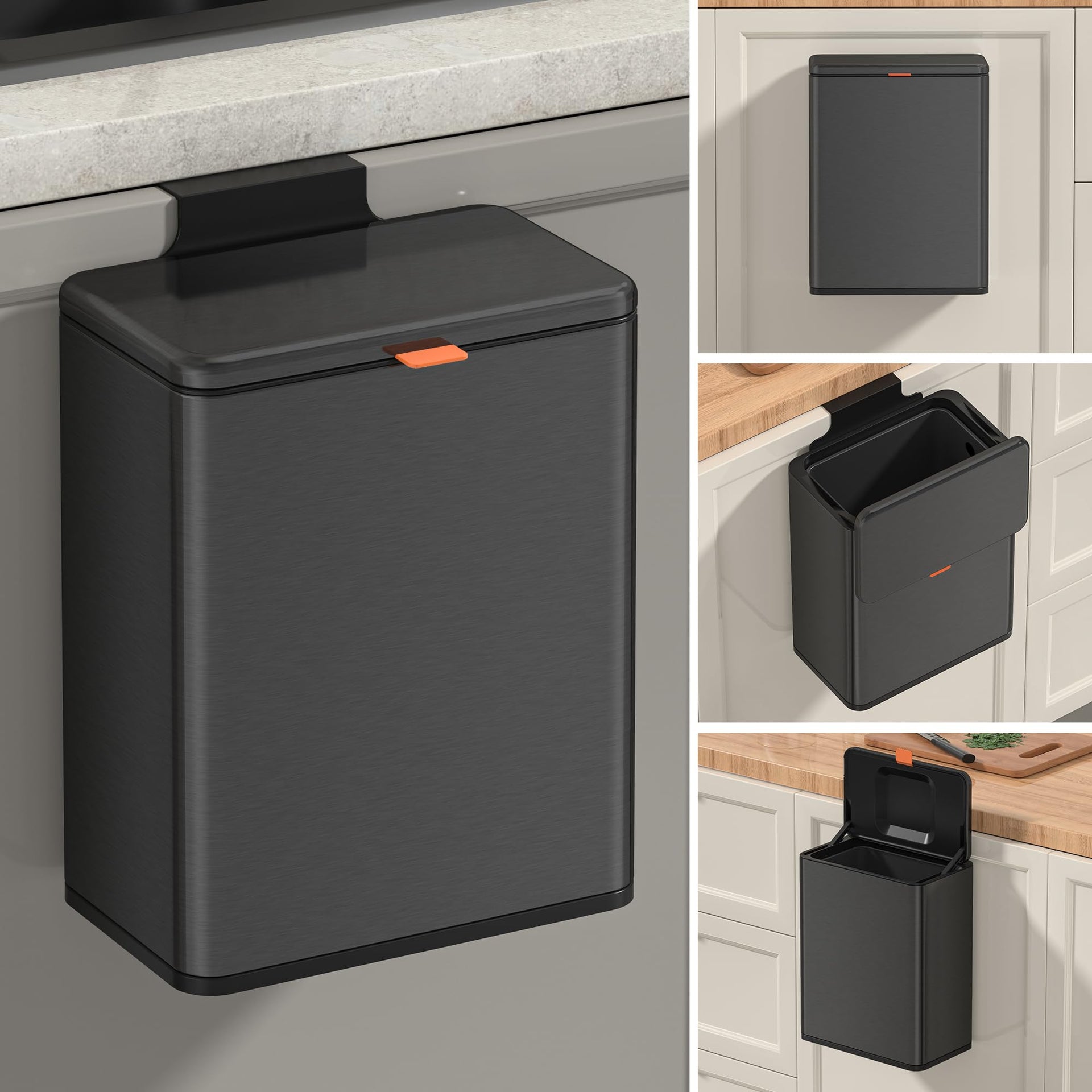 2.1 Gal Brushed Black Hanging Stainless Steel Compost Bin