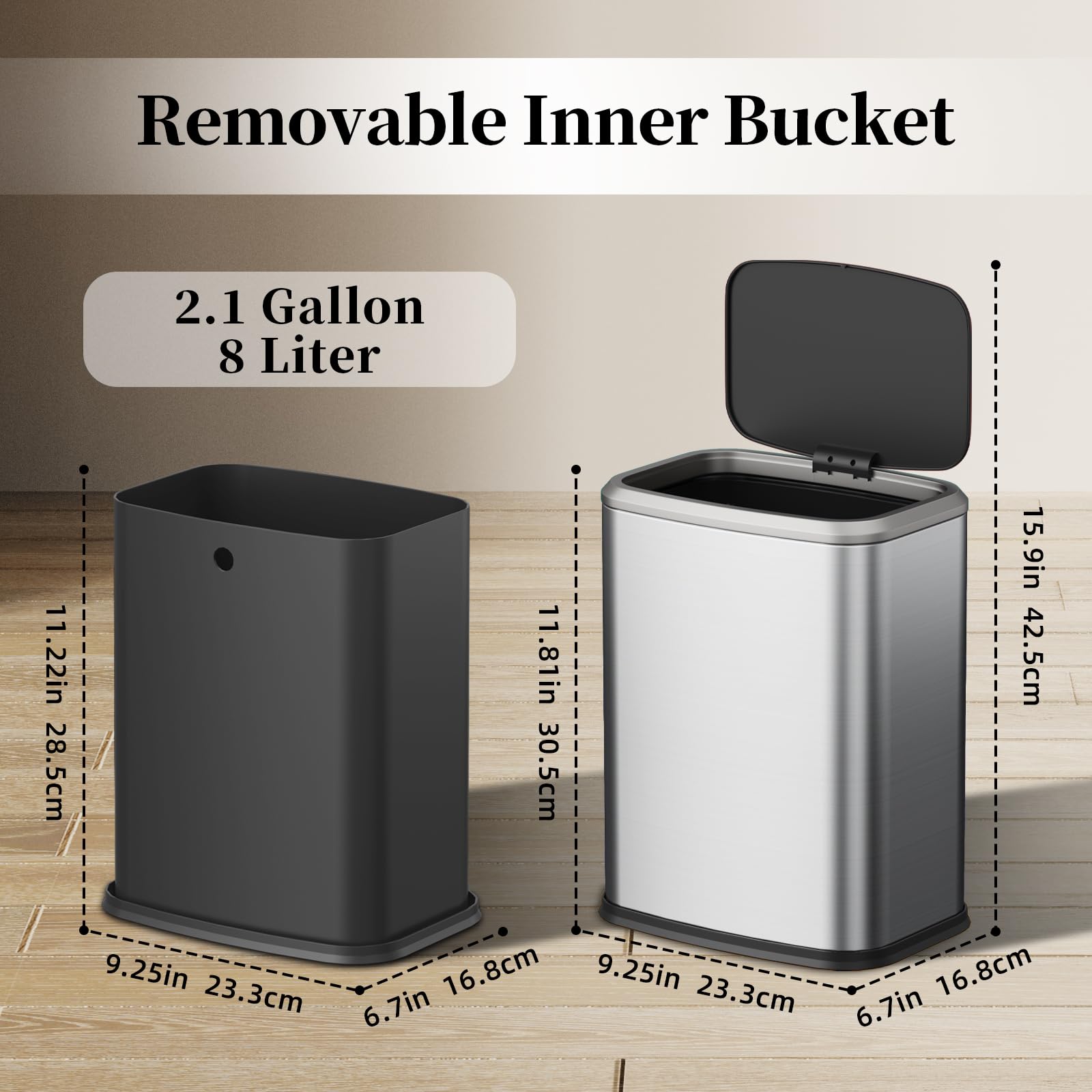2.1 Gallon Bathroom Trash Can with Lid Press Top