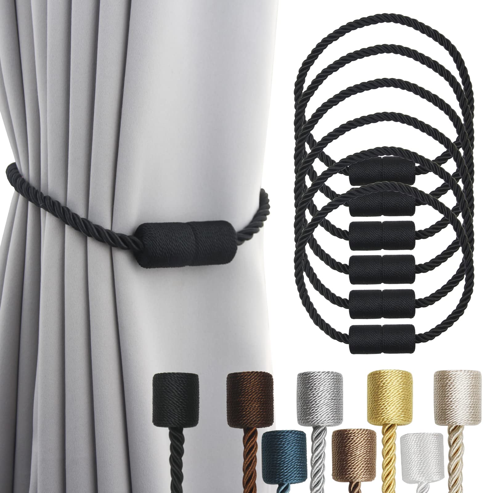 Magnetic Curtain Tiebacks Holdbacks Decorative Tie Backs for Windows Porlau (6 Count)