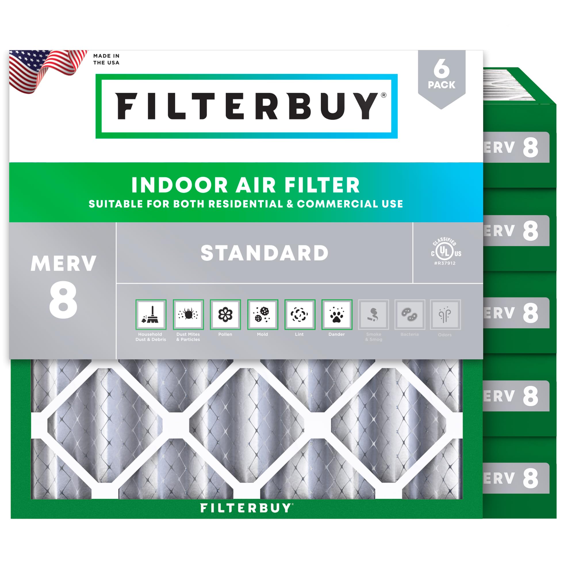 25x25x4 Air Filter MERV 8 Dust & Allergy Defense (6 Count)