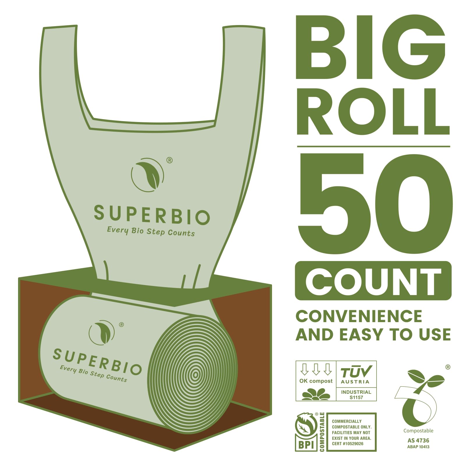 1.6 Gallon Compostable Food Scrap Bags with Handles (100 Count)
