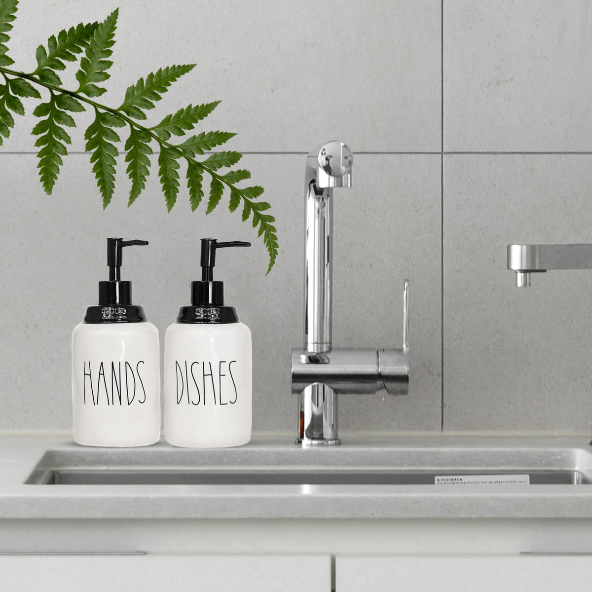 Modern Farmhouse Ceramic Dishes and Hands Soap Dispenser Set for Kitchen (2 Count)