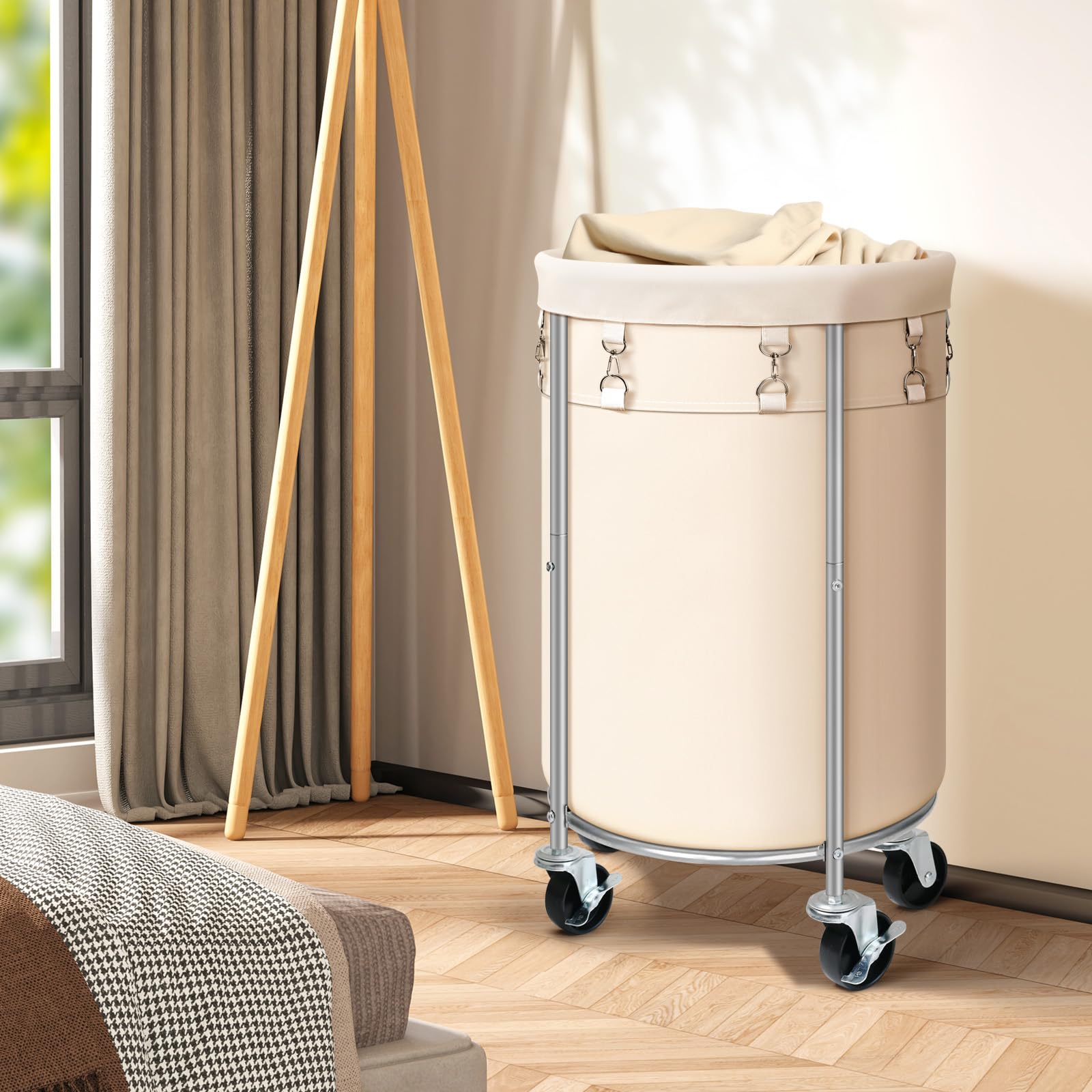 100L Round Rolling Laundry Hamper Basket with Wheels