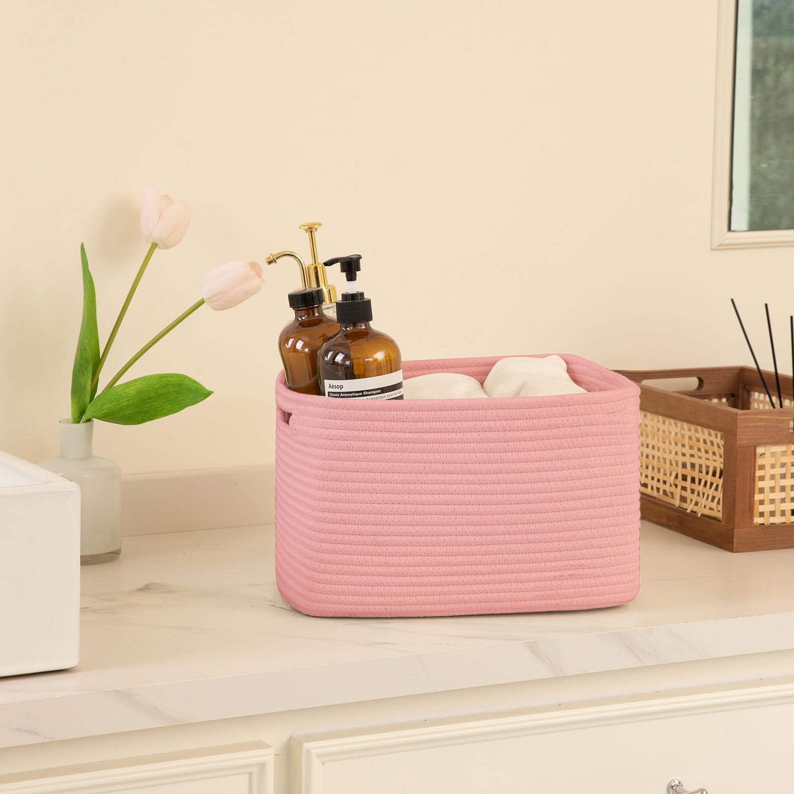 4 Pack Storage Baskets for Organizing 15L Cube Storage Bins Pink (4 Count)