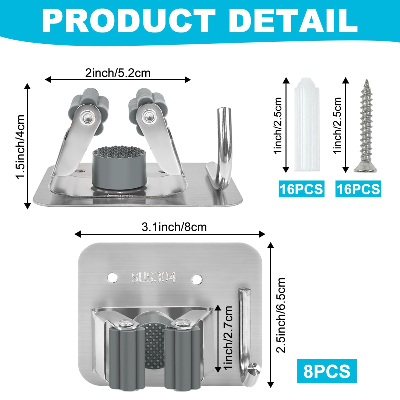 8 Pack Broom Holder Wall Mount (8 Count)