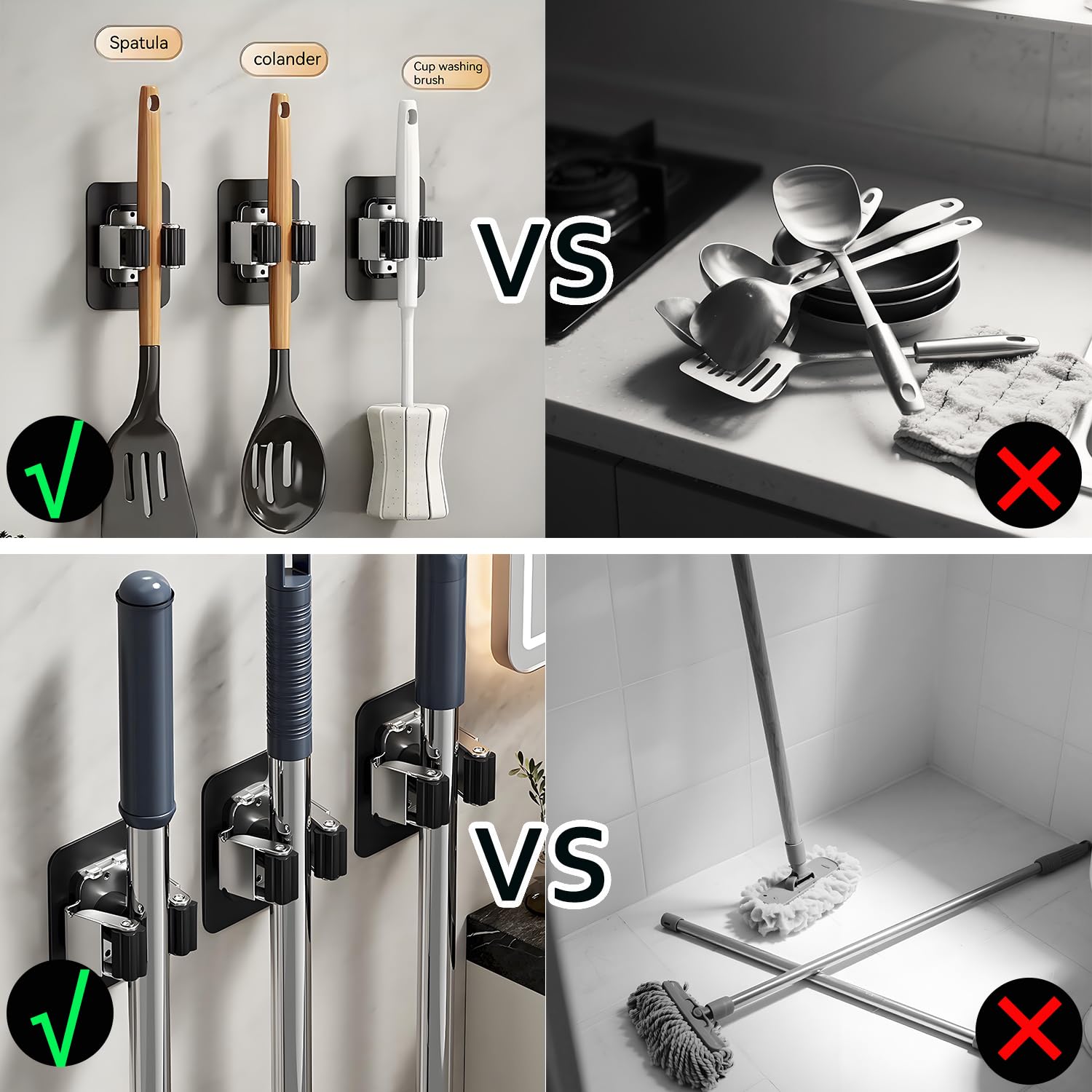 3 Pack Broom Holder Wall Mount & Mop Wall Mount Organizer (3 Count)