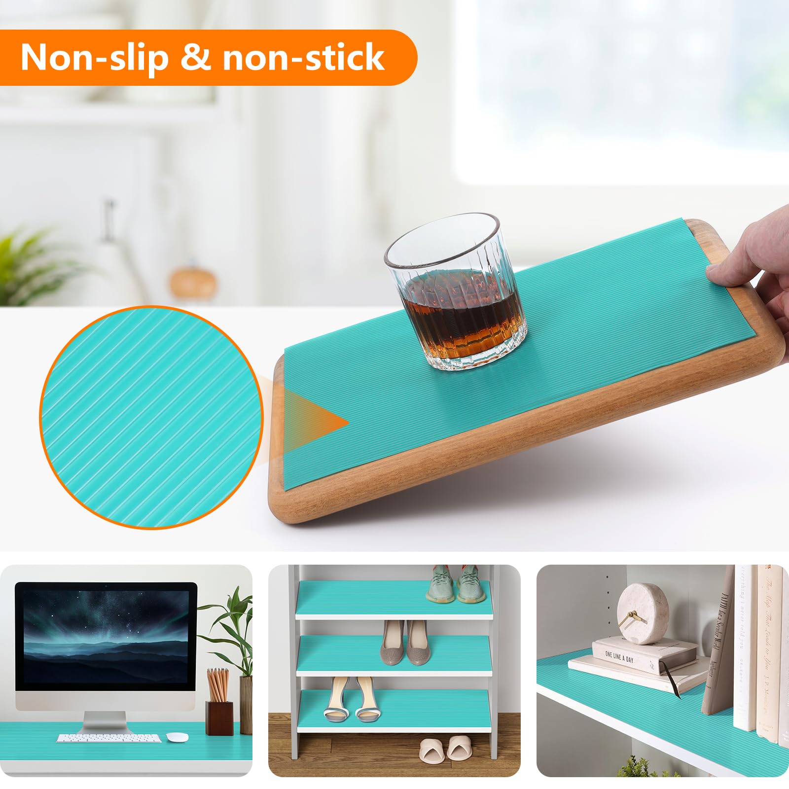 Shelf Liners for Kitchen Cabinets Drawer Liner Non Adhesive Cupboard Mat EVA Material Waterproof Refrigerator Mats Washable Fridge Liner for Cupboard and Desks Liner Blue 17.3 x 236.2 Inches (409.4 Sq Ft)