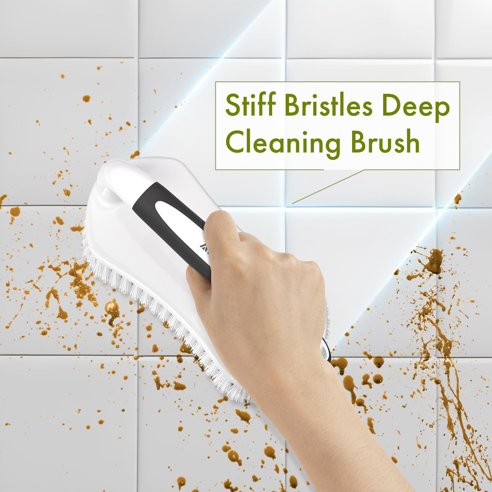 Scrub Brush for Cleaning Comfort Grip Shower Scrubber Stiff Bristles with Handle Heavy Duty Cleaner Brush for Tub Sink Carpet Floor (2 Count)