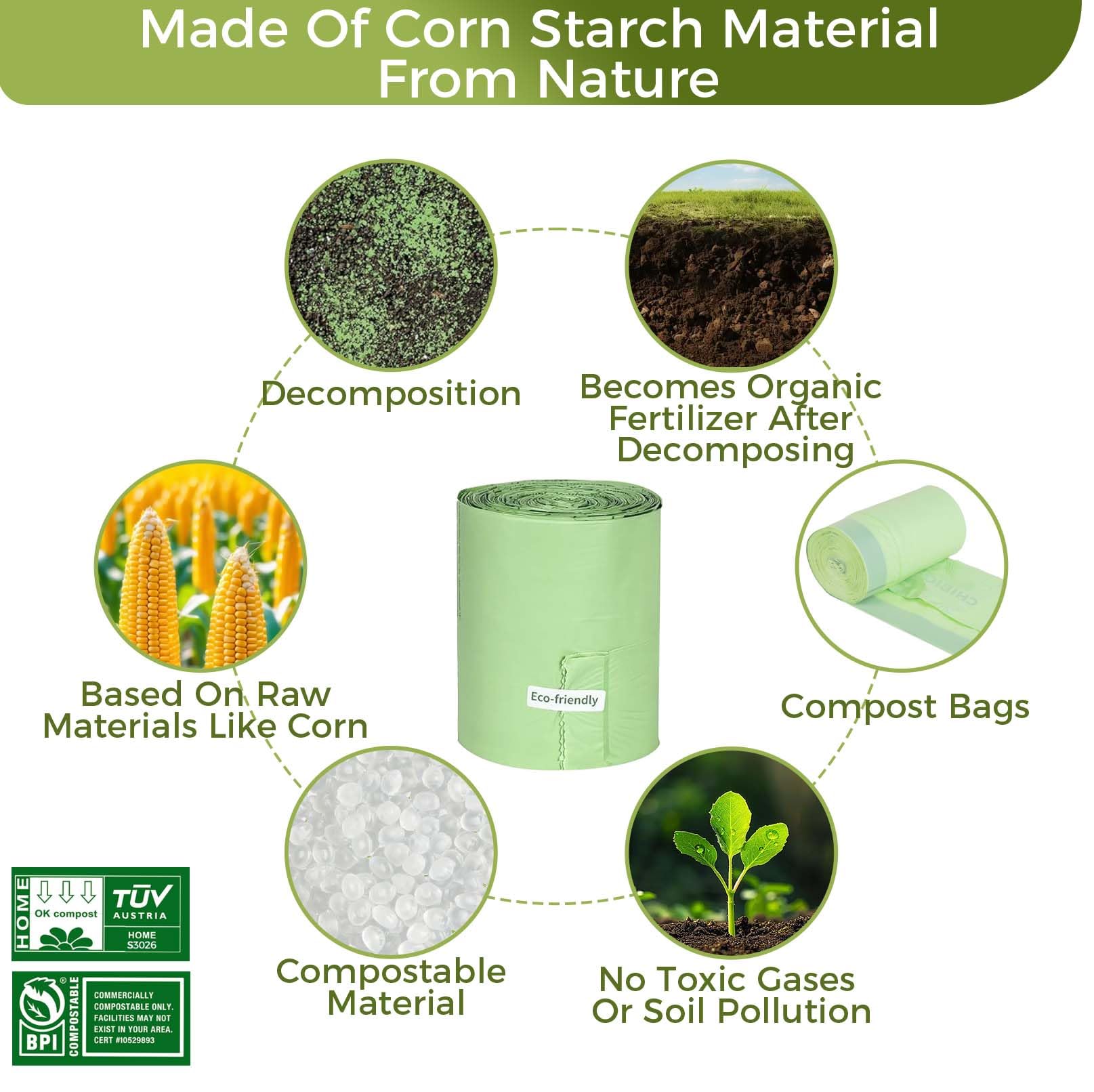 3 Gallon Compostable Trash Bags with Handle (80 Count)