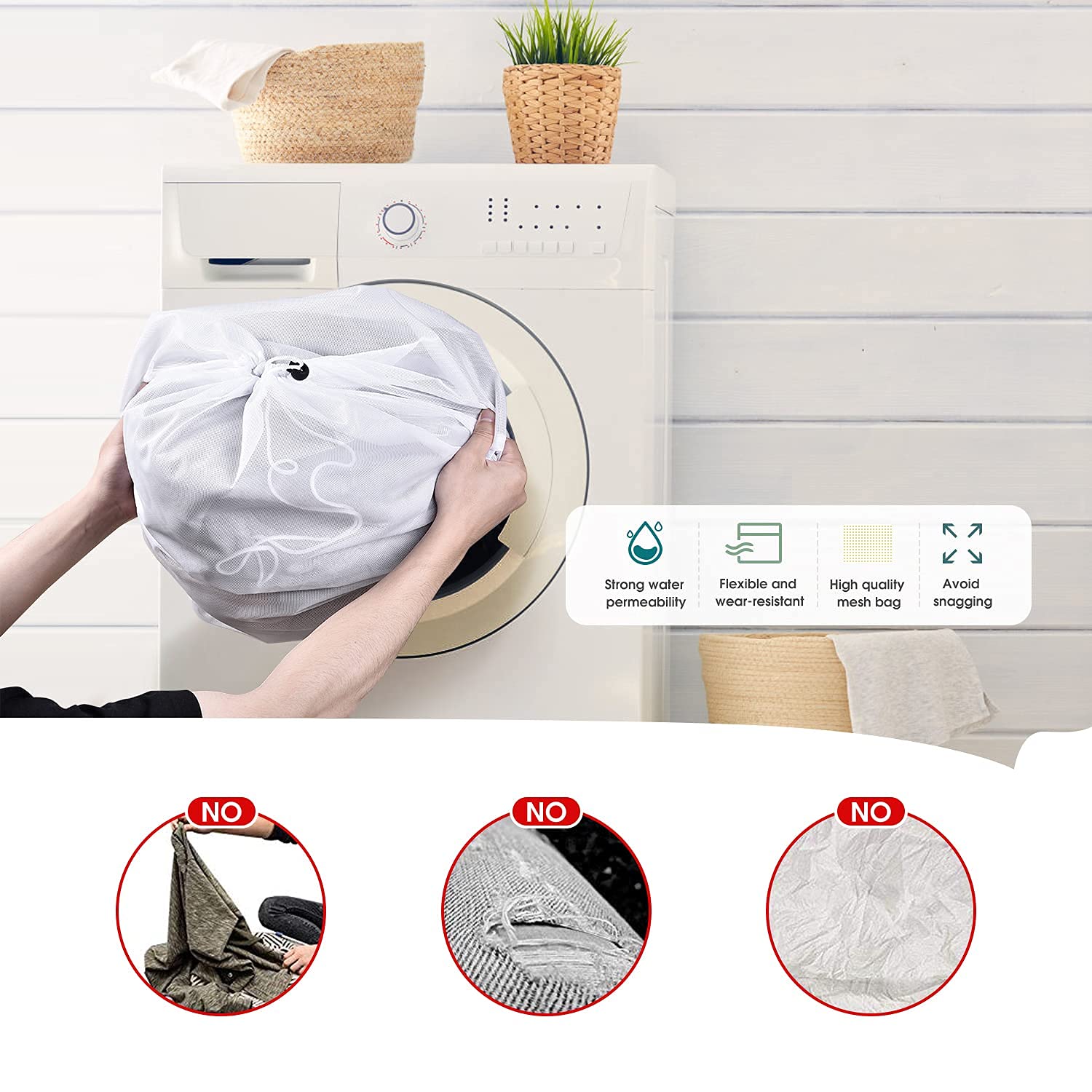 2 Pcs Large Mesh Laundry Bags 24X36 Inch Heavy Duty Drawstring Laundry Wash Bag (2 Count)