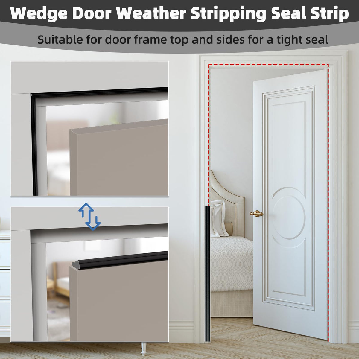 2Pcs×196" Wedge Weather Stripping Door Seal for Door Frame & Window (32.6667 Foot)