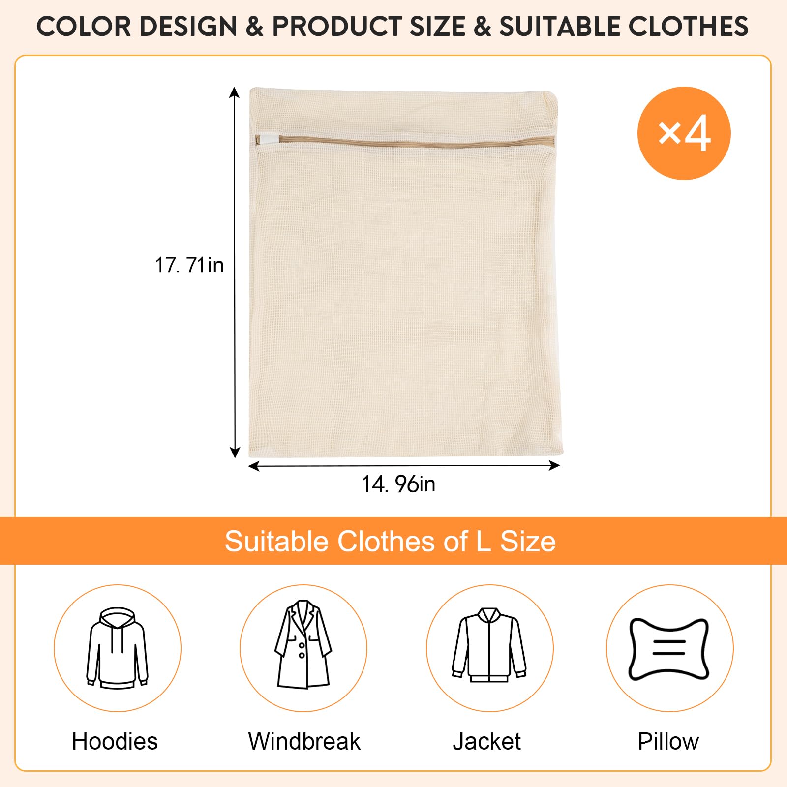 4 Piece Large Durable Organic Cotton Mesh Laundry Bags with Sturdy Zippers and Breathable Mesh are Delicate Laundry Bags for Underwear (100 Count)