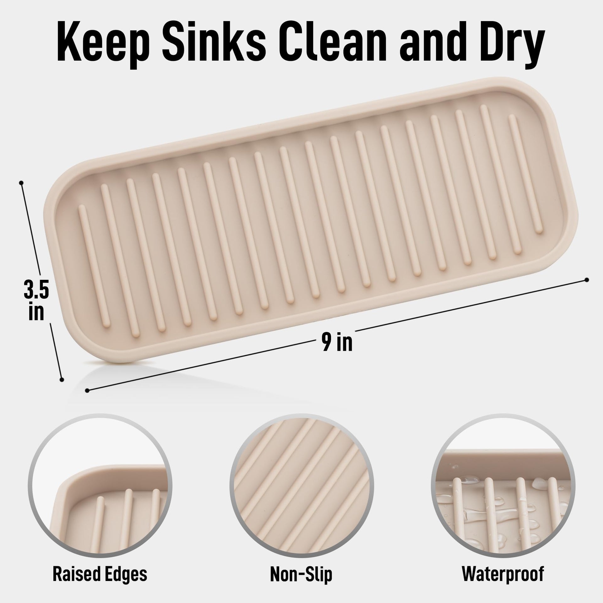 9x3.5) Silicone Sponge Holder for Kitchen Sink - Flexible Multipurpose Soap Tray - Sink Organizer for Kitchen, Bathroom, Makeup, Trinkets & More (Ivory)