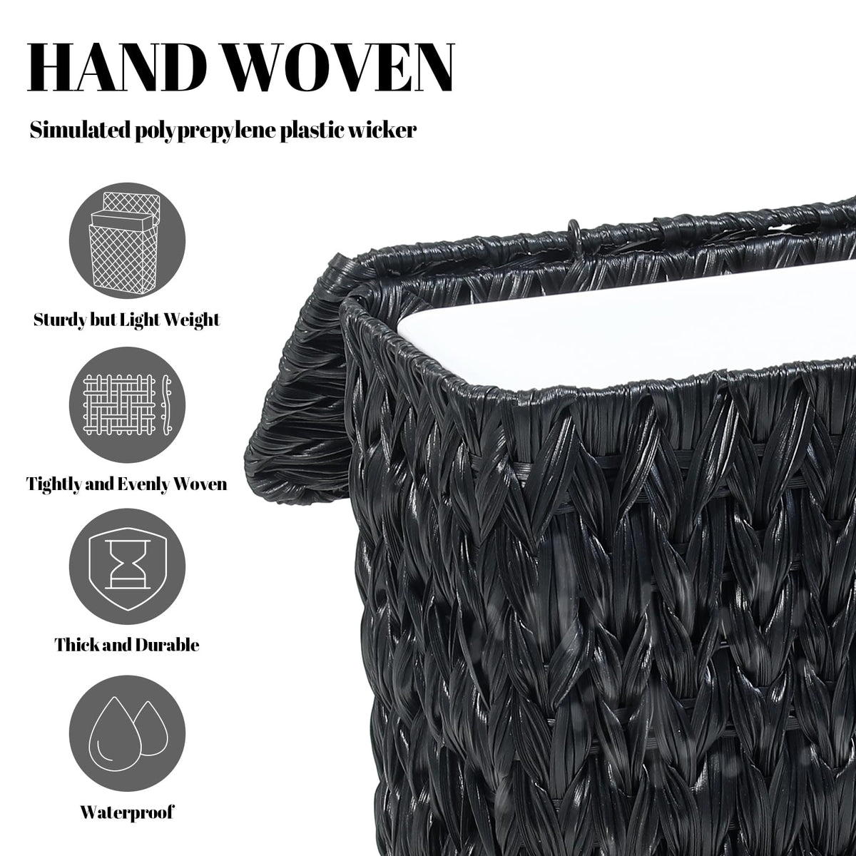 Black Wicker Trash Can with Lid and Liner
