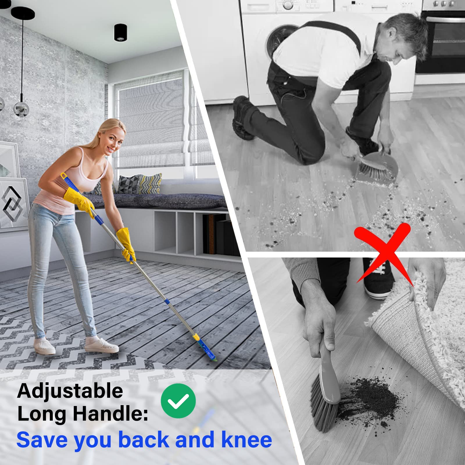 Grout Brush with Long Adjustable Handle