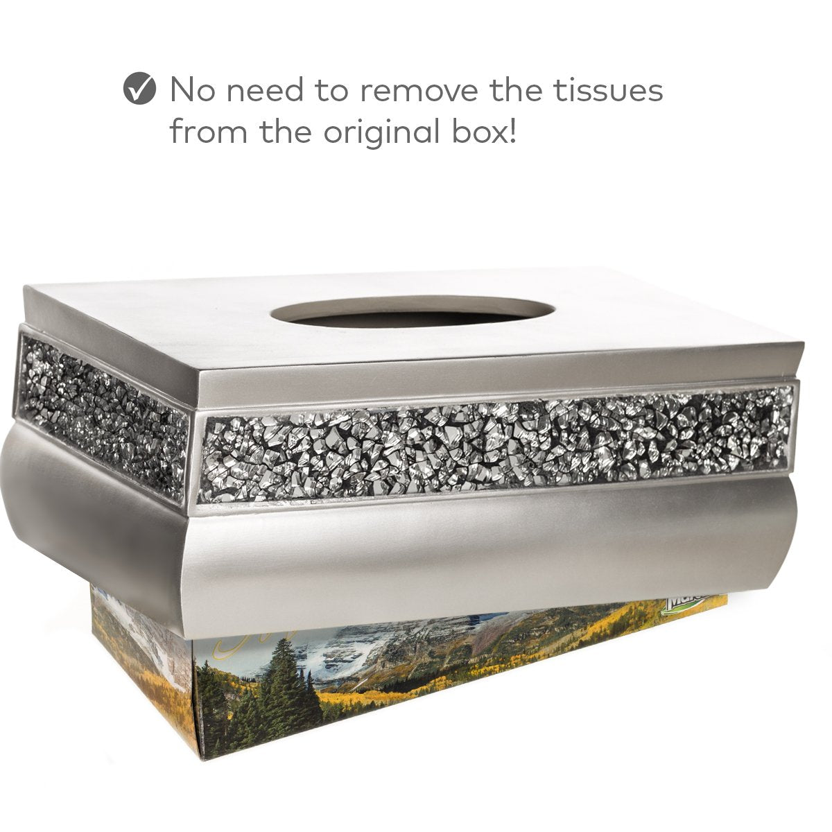 Crackled Glass Silver Tissue Box Cover Rectangular