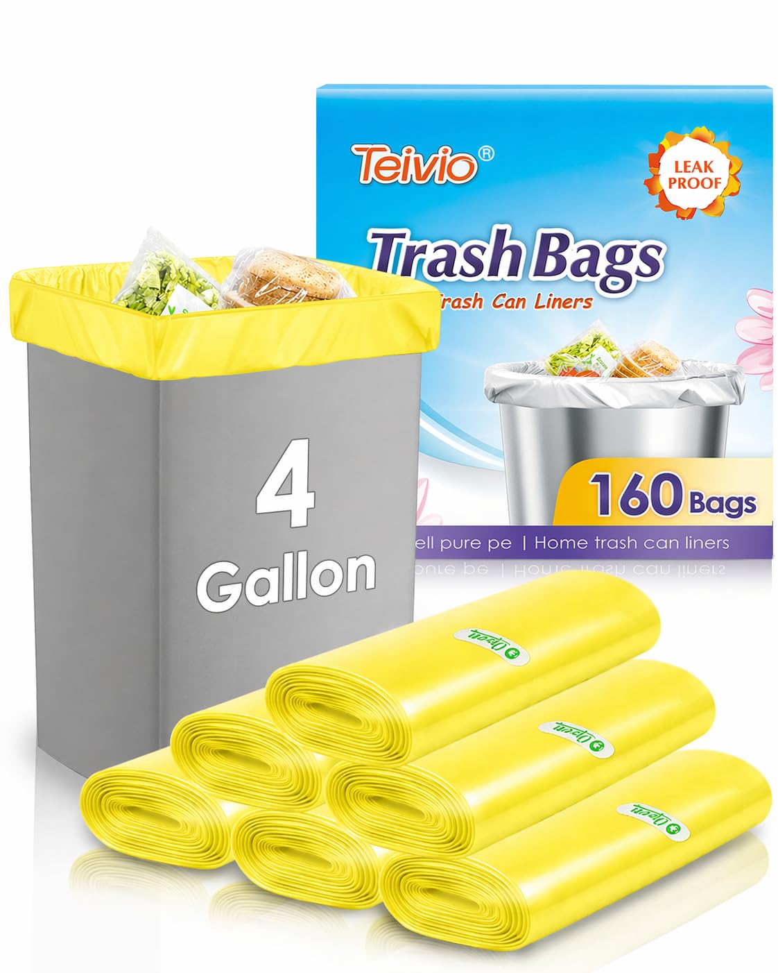 Small Yellow Trash Bags 4 Gallon 160 Count Kitchen Garbage Bags