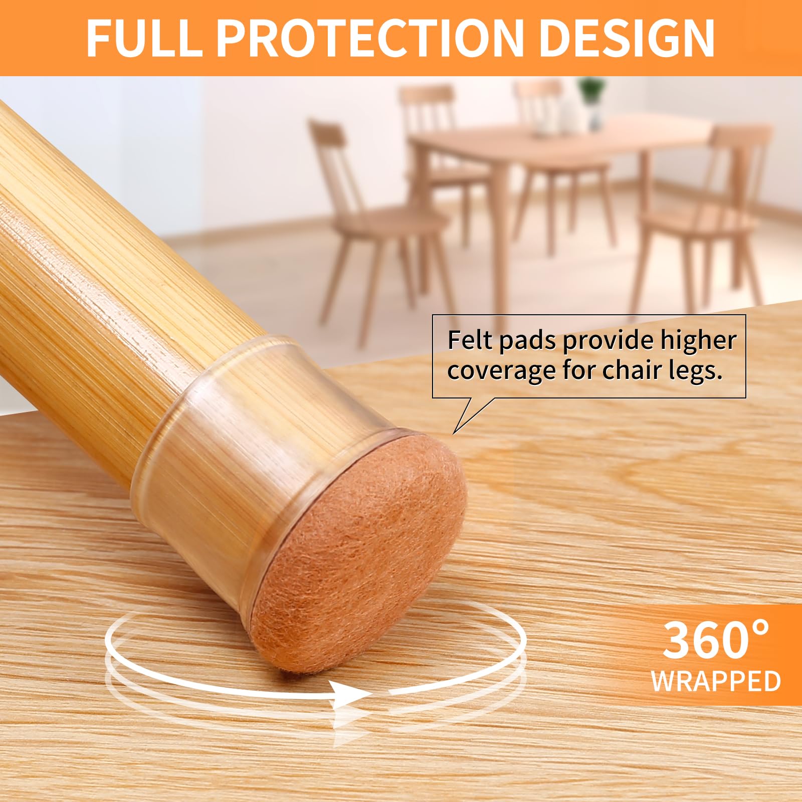 24 Pcs Clear Silicone Chair Leg Floor Protectors with Felt (24 Count)