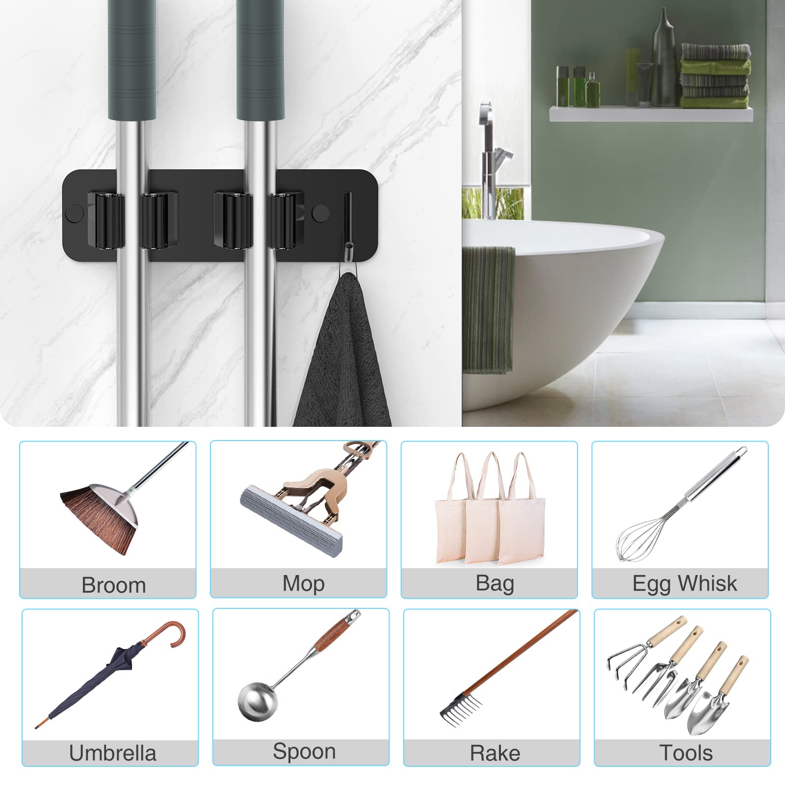 Wall Mount Mop and Broom Holder (2 Count)