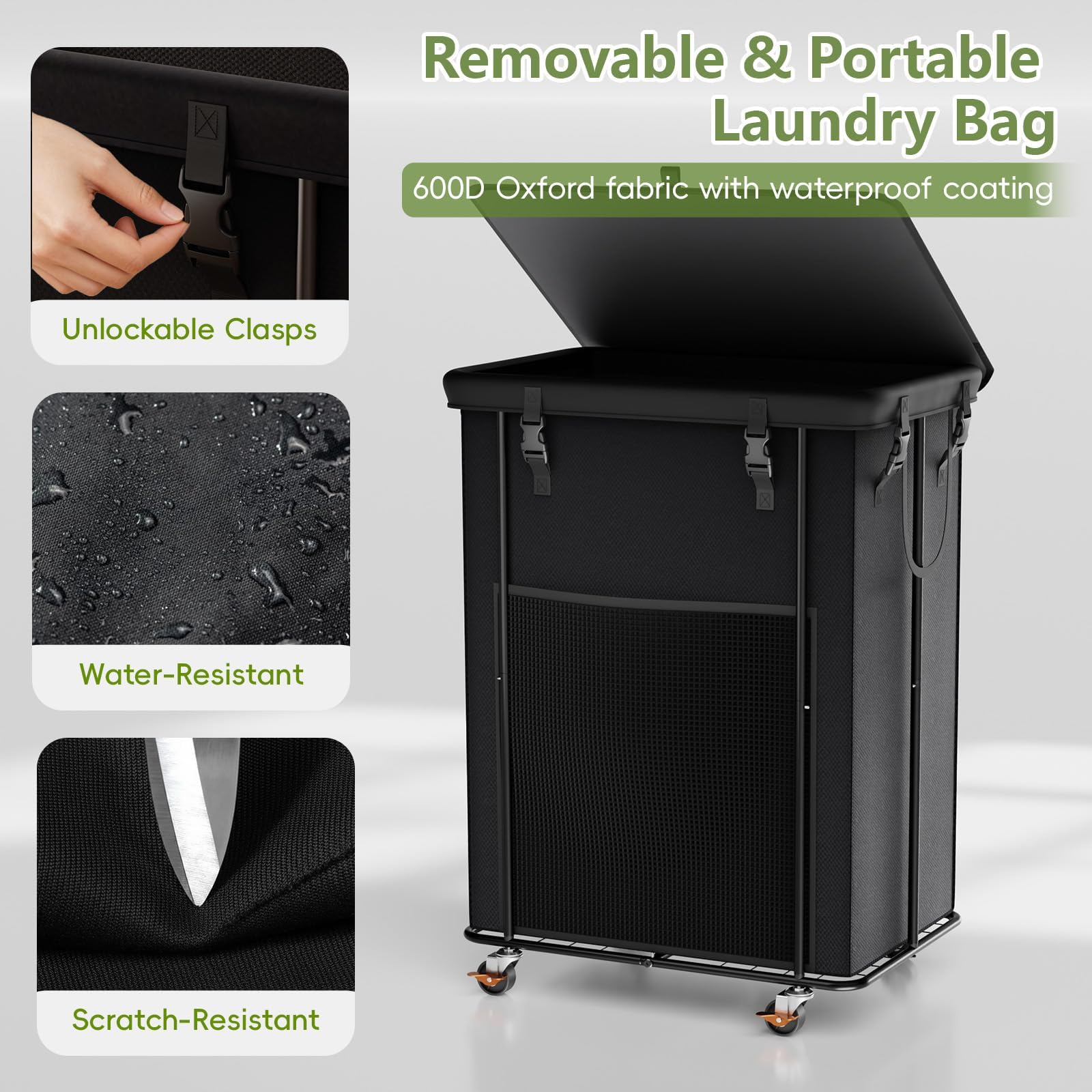 220L Laundry Hamper with Lid & Wheels