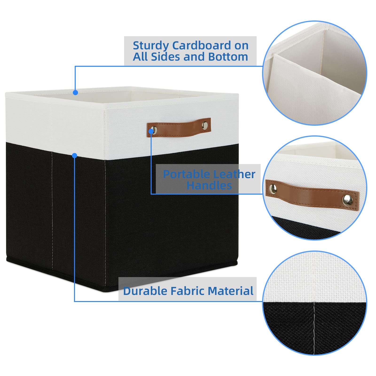 Fabric Storage Bin 4 Pack Cube Storage Bin for Shelf Fabric Cube Storage Basket 13 Inch Cube Storage Bins Foldable Storage Cubes with Leather Handles (4 Count)