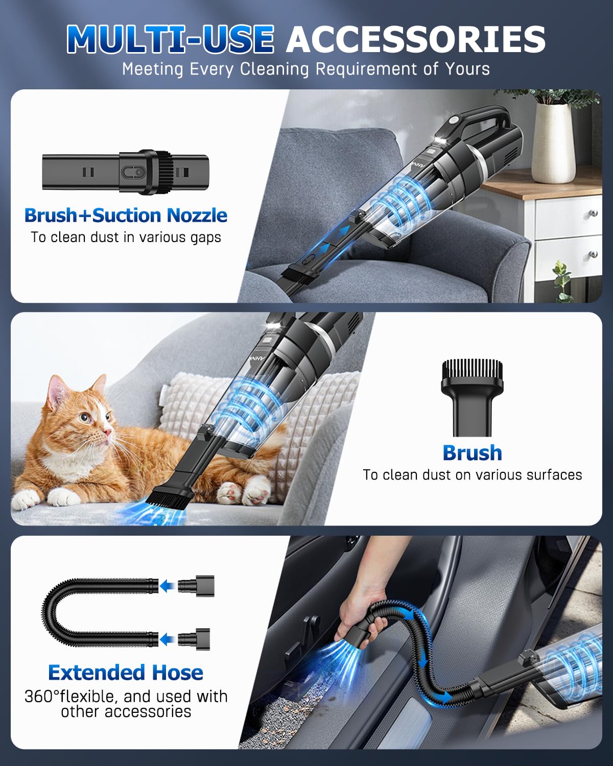 Handheld Vacuum Cleaner Cordless Rechargeable 16000PA for Car Home