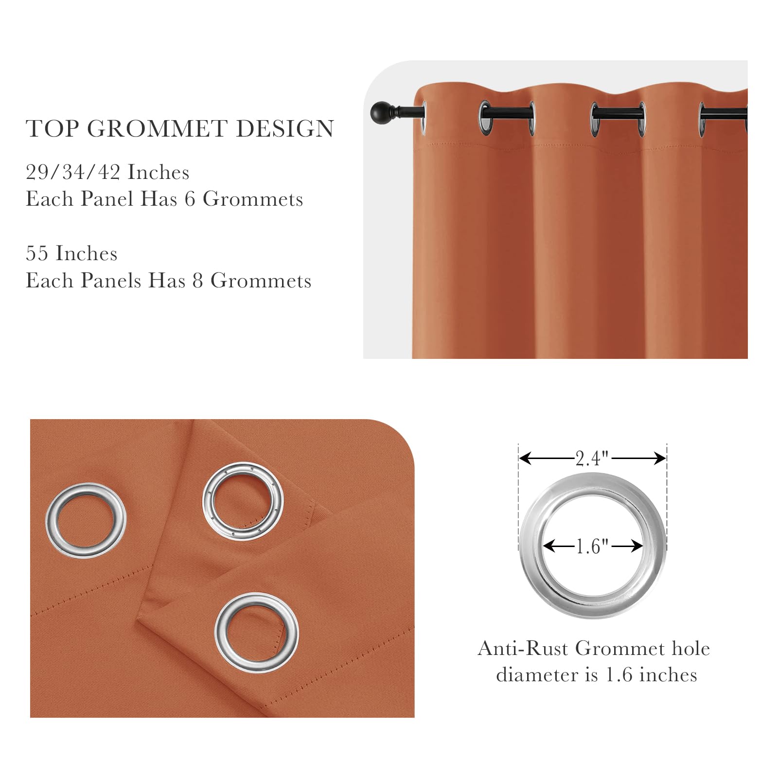 Burnt Orange Short Blackout Curtains 36 inch Length for Kitchen (2 Count)