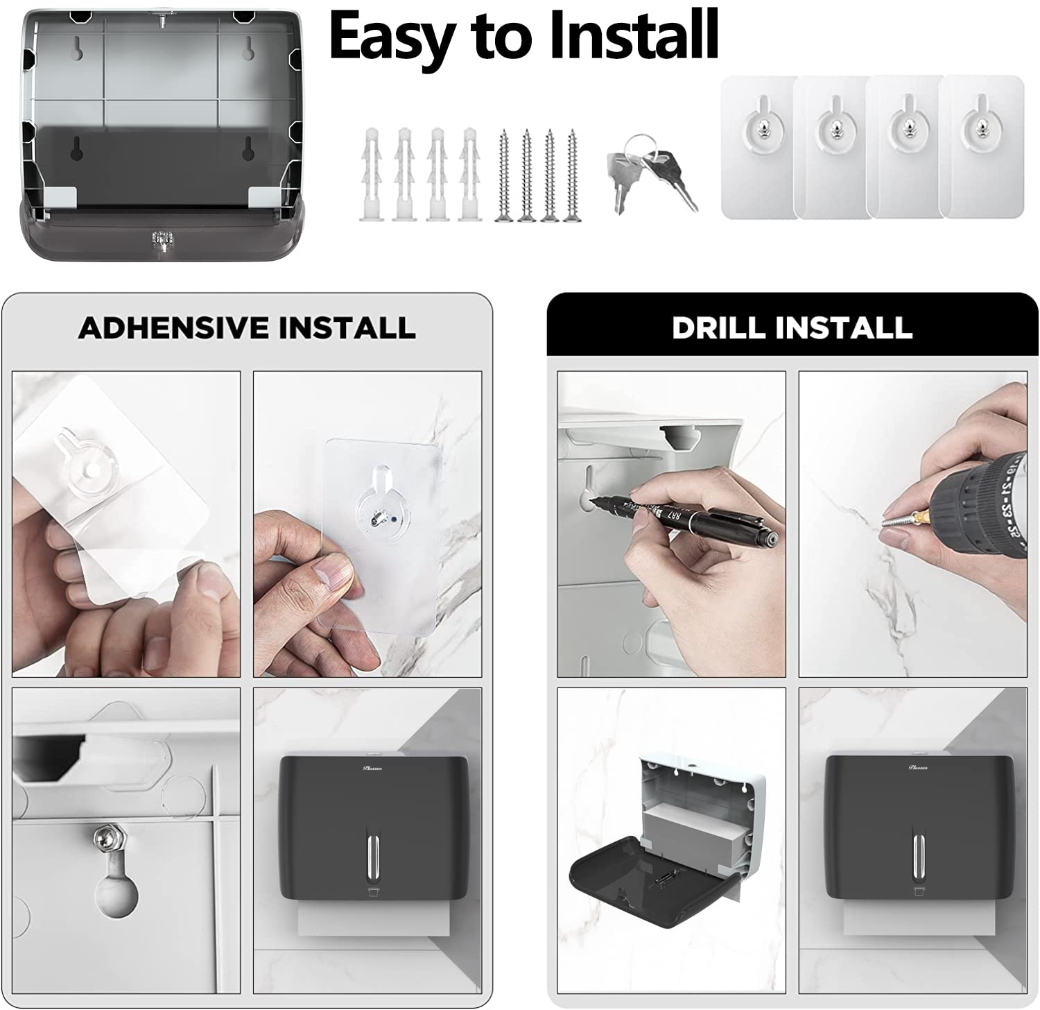 Bathroom Paper Towel Dispenser Pack of 2 Durable ABS Plastic Easy Installation No Drilling Waterproof Dustproof for Home Washroom Kitchen Bedroom (2 Count)