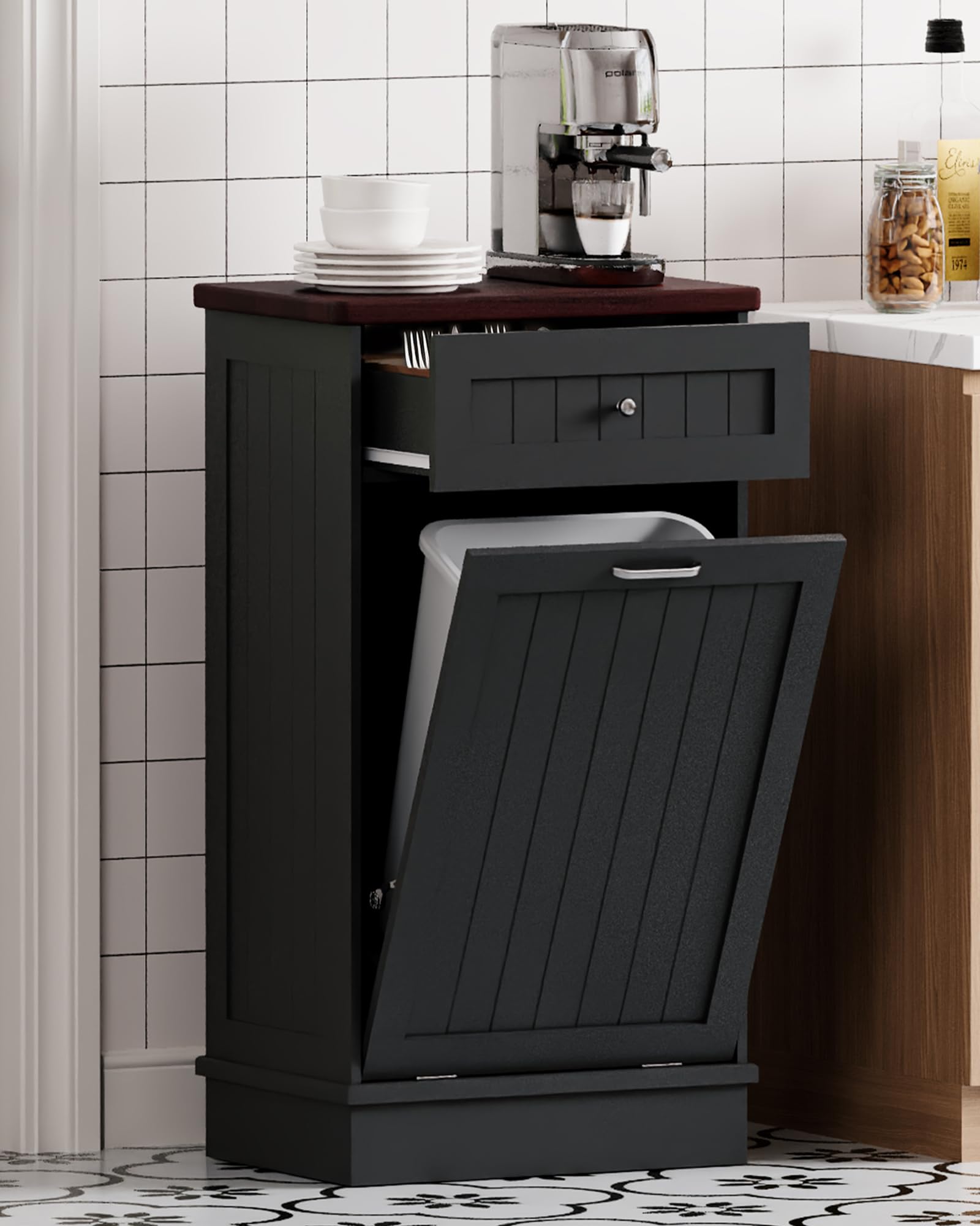 10 Gallon Tilt Out Trash Cabinet with Big Storage Drawer