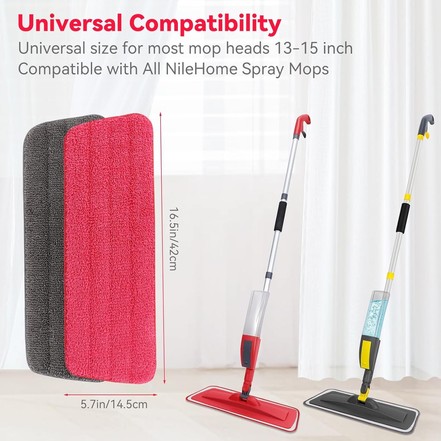16.5 inch Microfiber Mop Pads for Rubbermaid Reveal Spray Mop and Any 16.5" Flat Mop