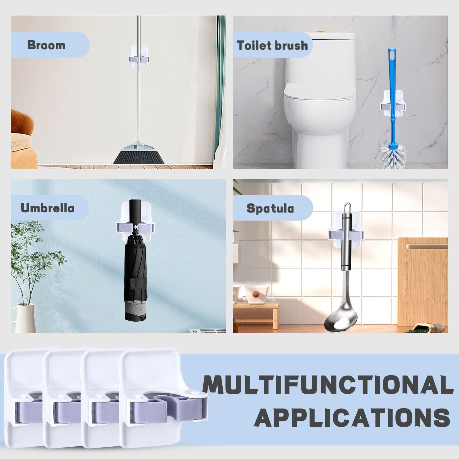 4 Pack Mop and Broom Holder Wall Mount (4 Count)