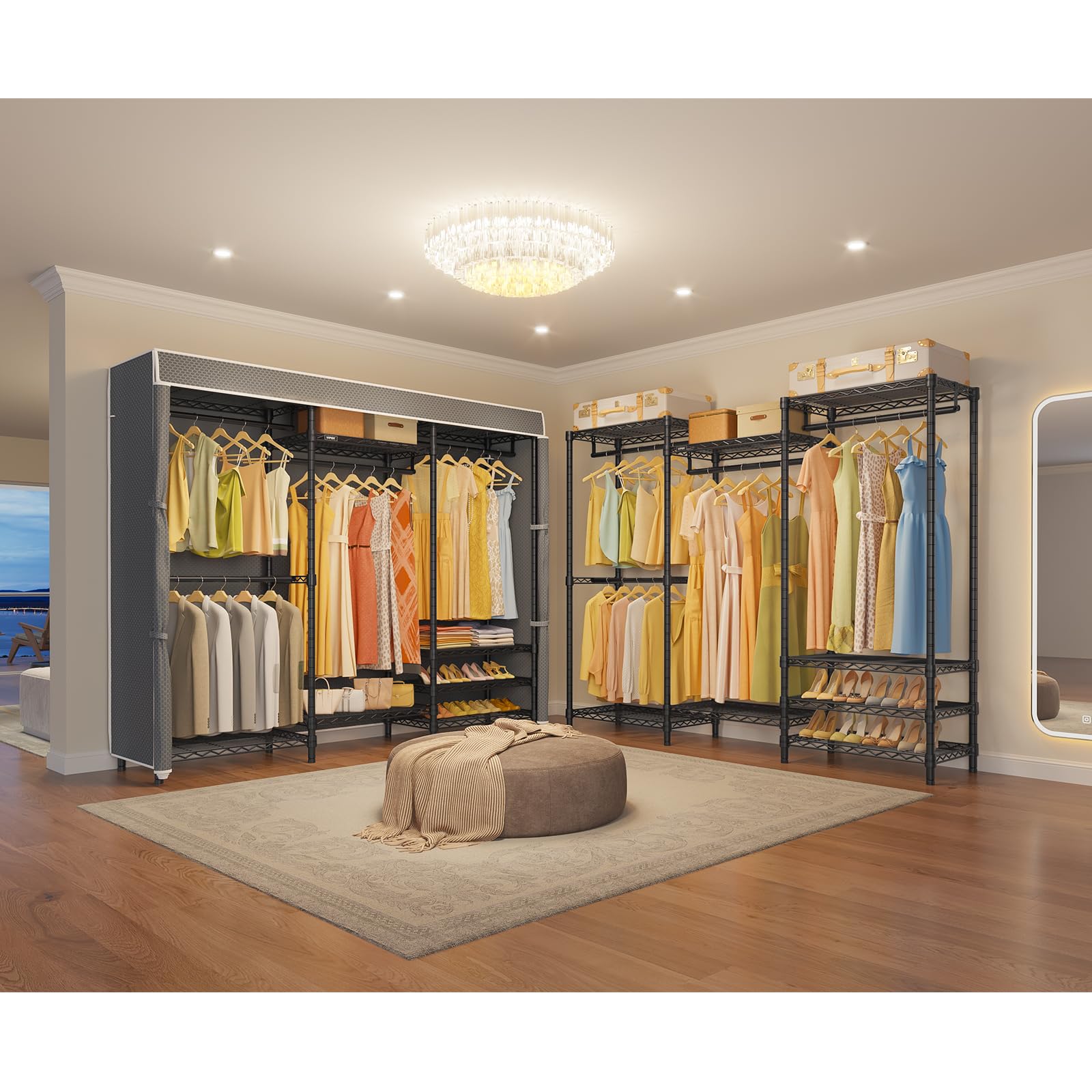V5C Portable Closet Wardrobe Bedroom Armoires Heavy Duty Covered Clothing Rack