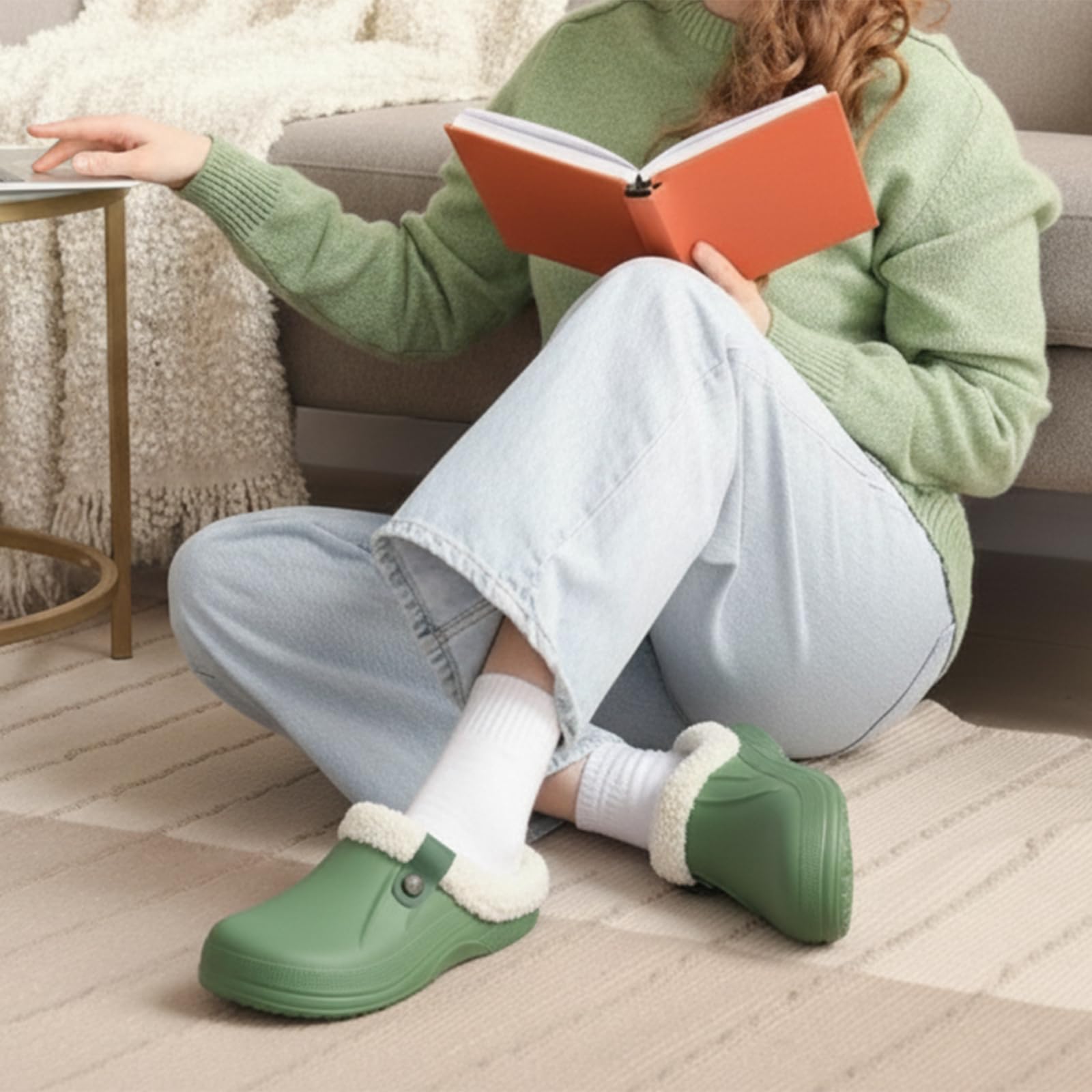 Fur Lined Clogs for Women & Men Fuzzy Slippers with Memory Foam
