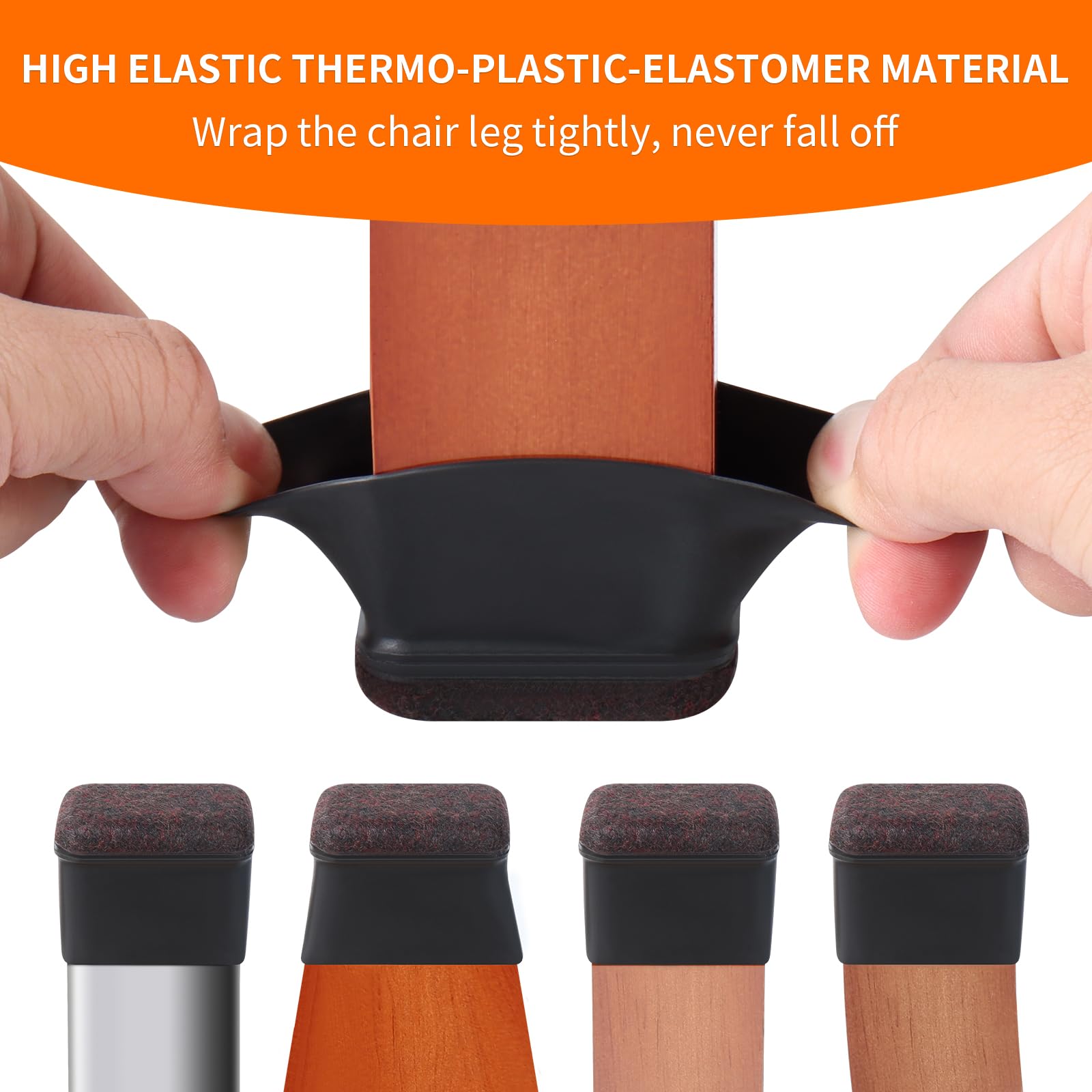 16 Pcs Rectangle Black Silicone Chair Leg Floor Protectors (16 Count)