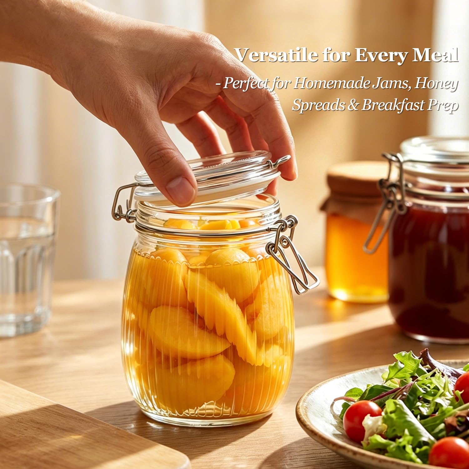 Ribbed Glass Mason Jars with Airtight Lids 25 oz 6 Pack Coffee (6 Count)
