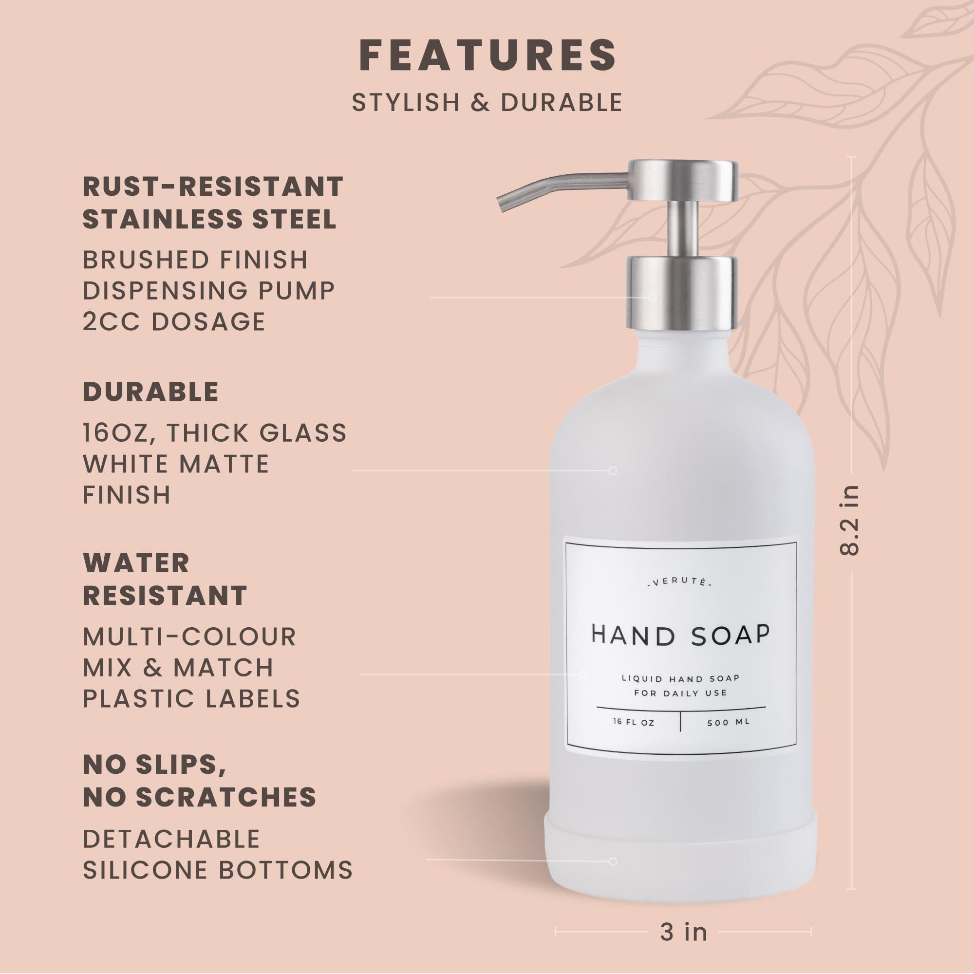 Hand and Dish Soap Dispenser for Kitchen and Bathroom (2 Count)