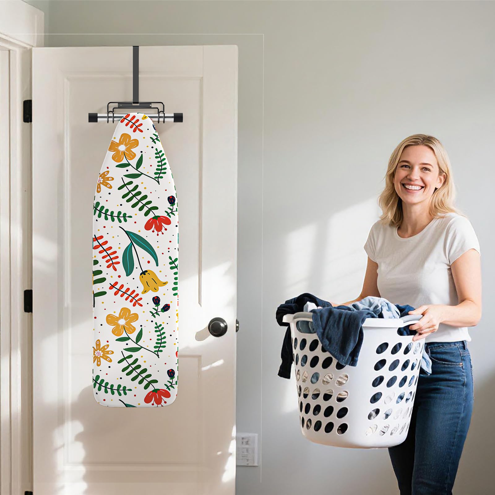Over The Door & Wall Mount Ironing Board Hanger with Removable Hook