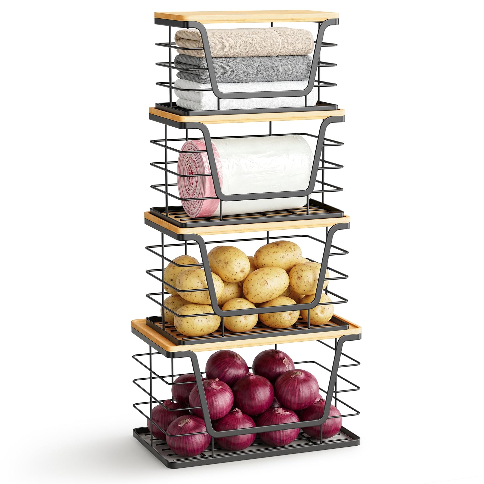 4 Pack Stackable Storage Bins with Lids (4 Count)