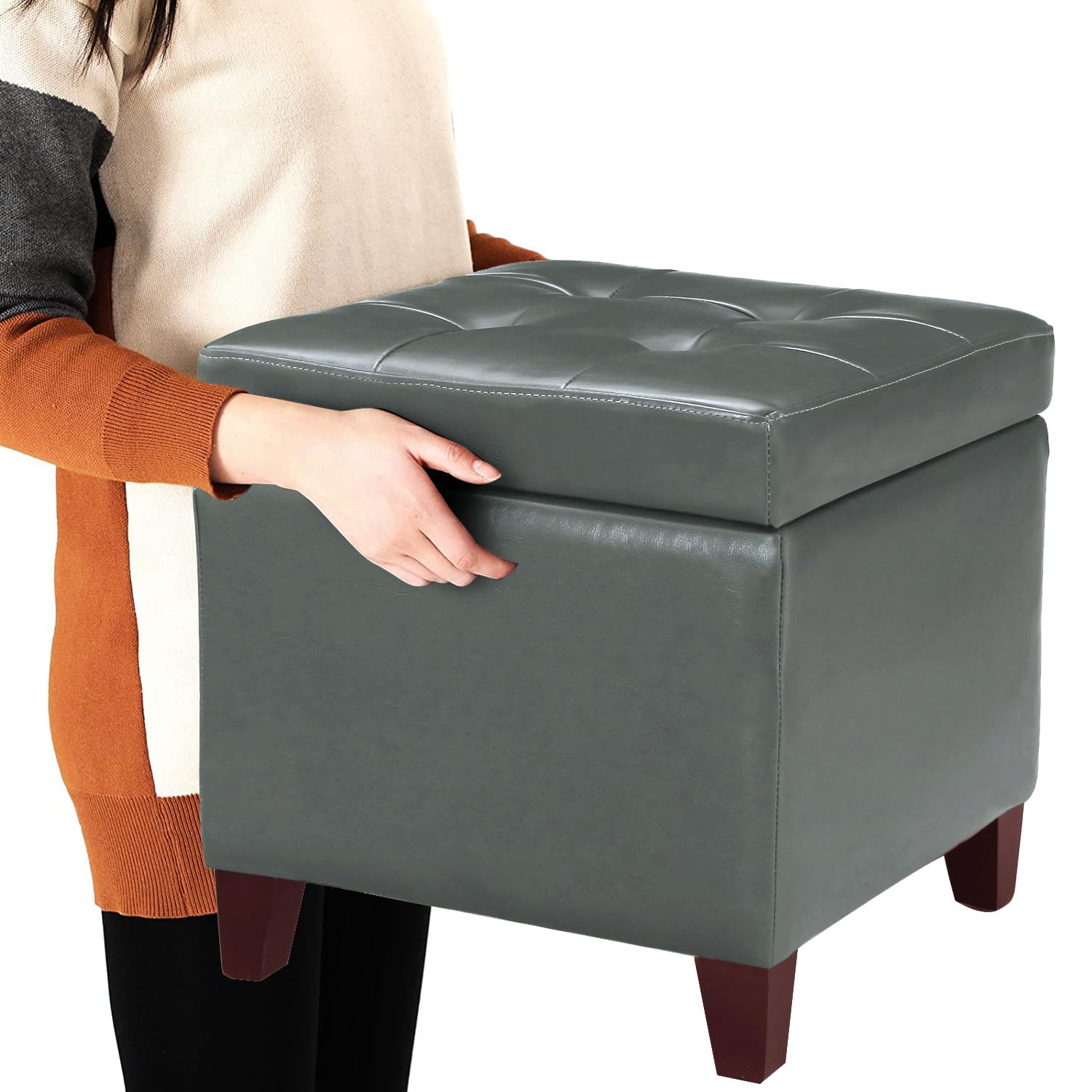 18" Square Storage Ottoman with Hinged Lid